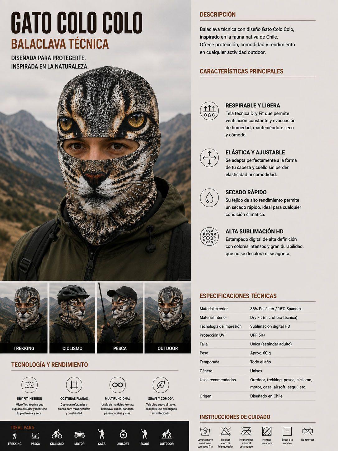 Balaclava Técnica TRAMA Gato Colocolo Fauna Nativa de Chile-4