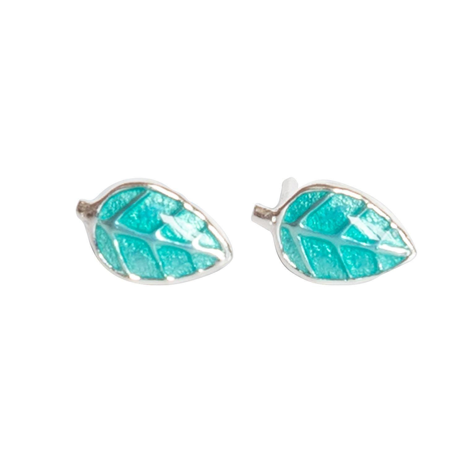 Aros Hoja Turquesa para niña o mujer, Plata 925 - Azul Zafira-0