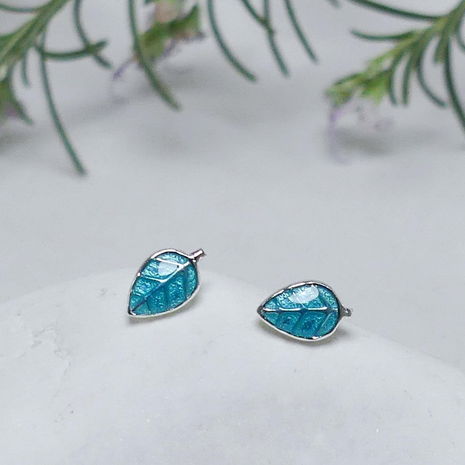 Aros Hoja Turquesa para niña o mujer, Plata 925 - Azul Zafira-1