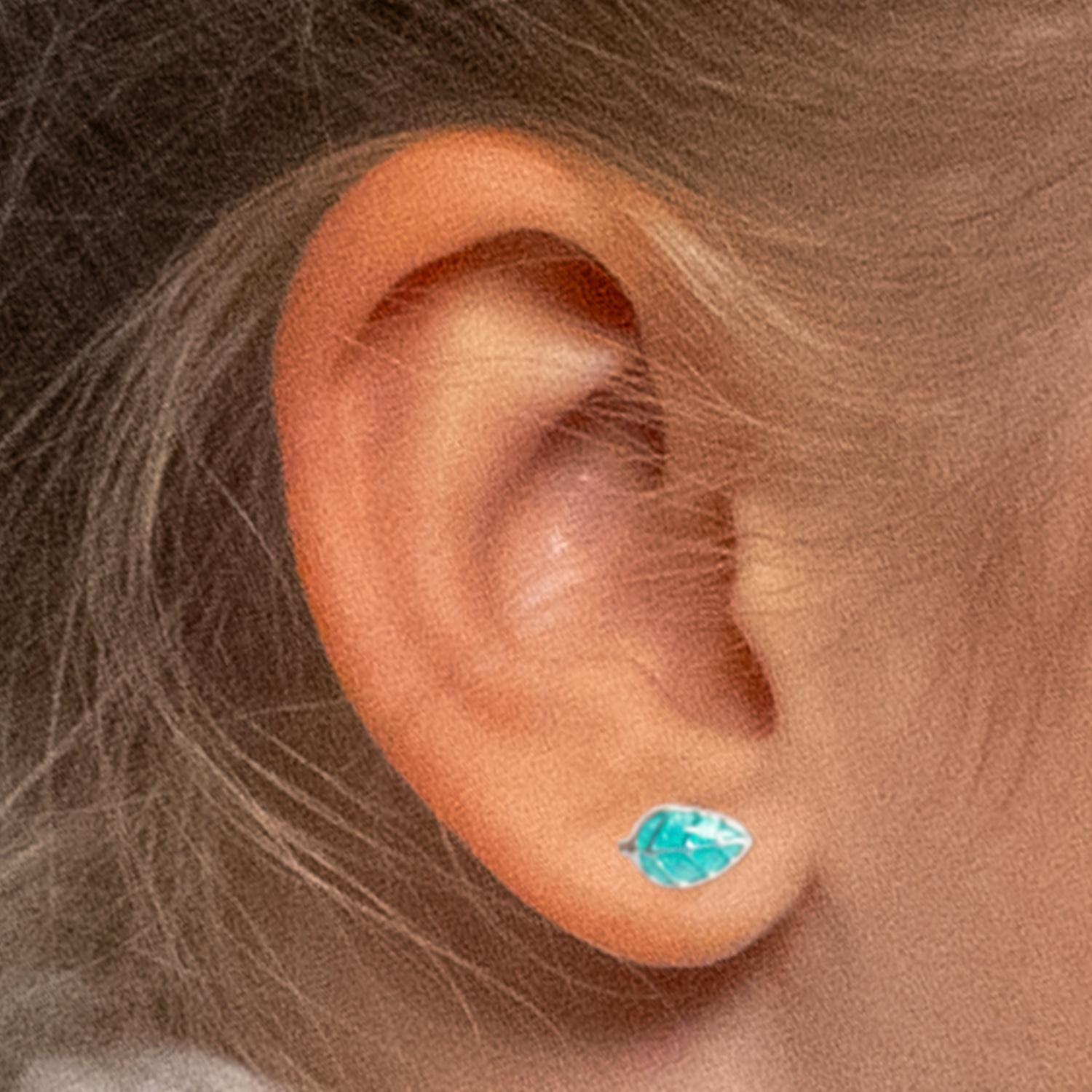 Aros Hoja Turquesa para niña o mujer, Plata 925 - Azul Zafira-3