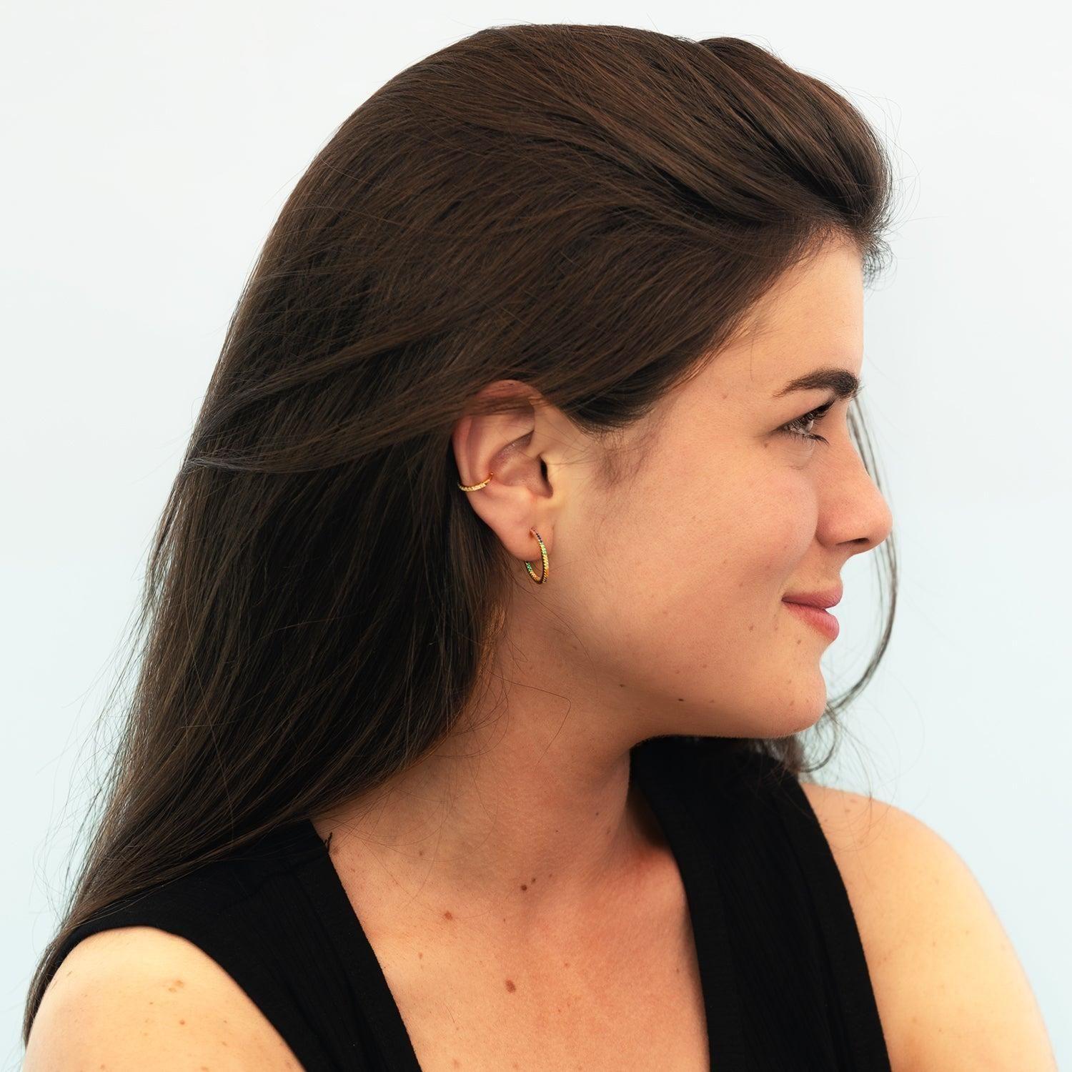 Earcuff Circón Blanco Gold - Azul Zafira-4