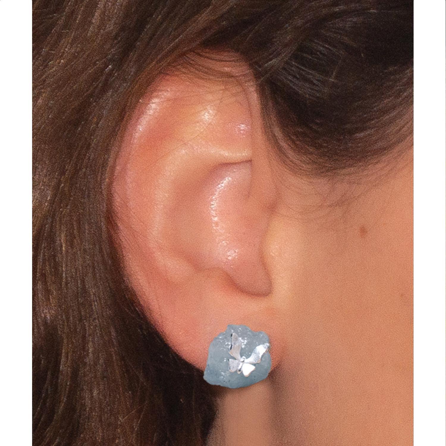 Aros Mariposa en Piedra Azul para mujer, Plata 925 - Azul Zafira-2