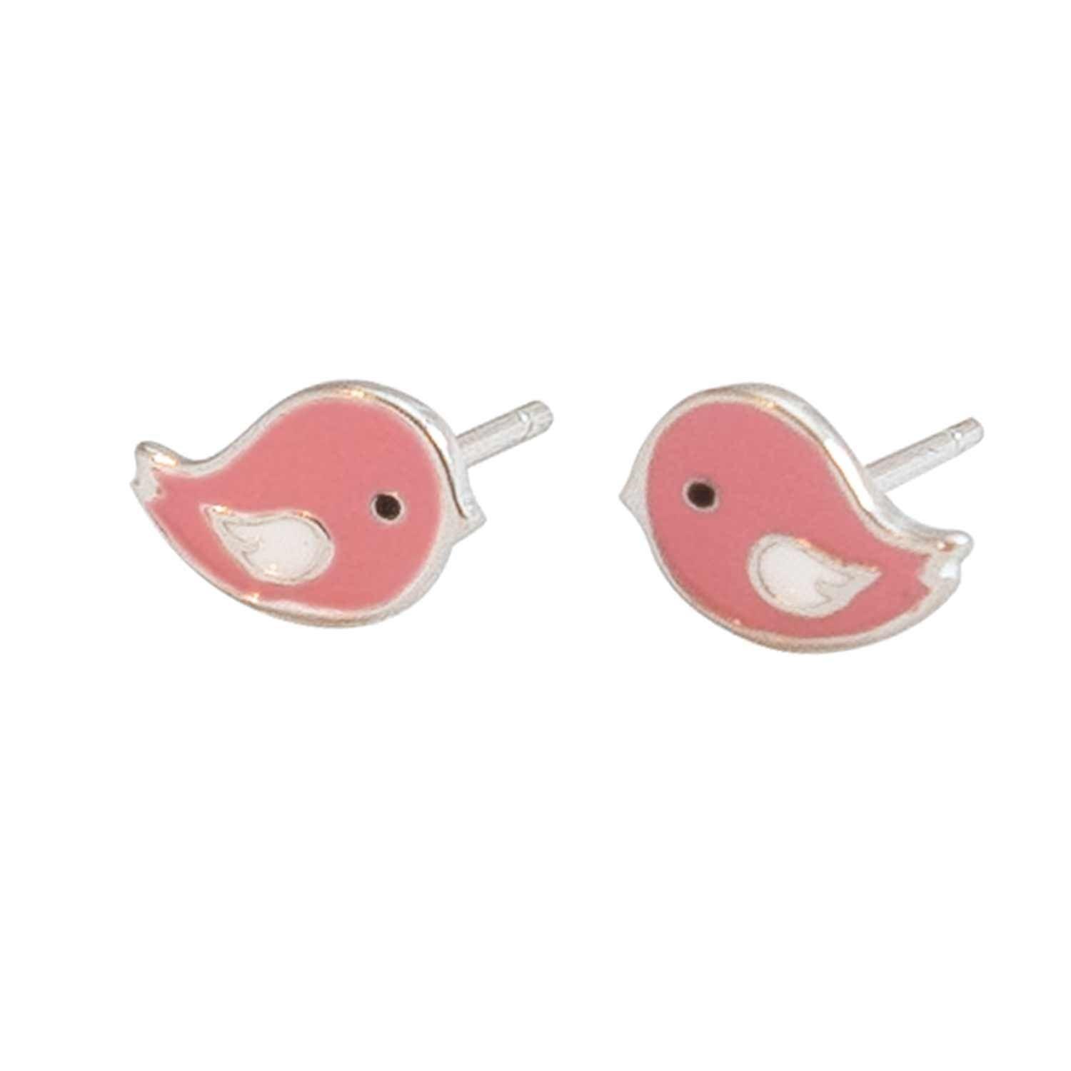 Aros Pajarito Rosado para niña, Plata 925 - Azul Zafira-0