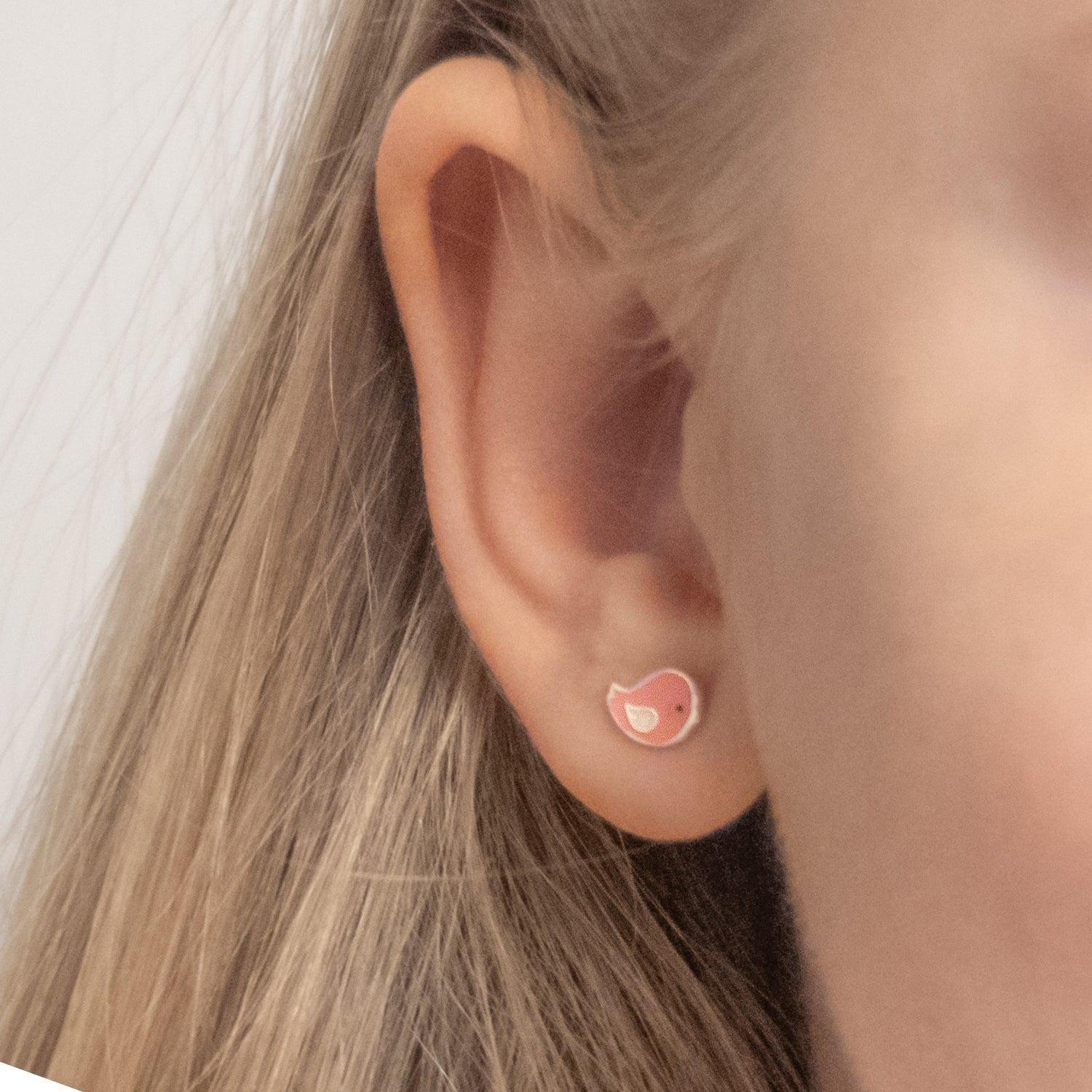 Aros Pajarito Rosado para niña, Plata 925 - Azul Zafira-3