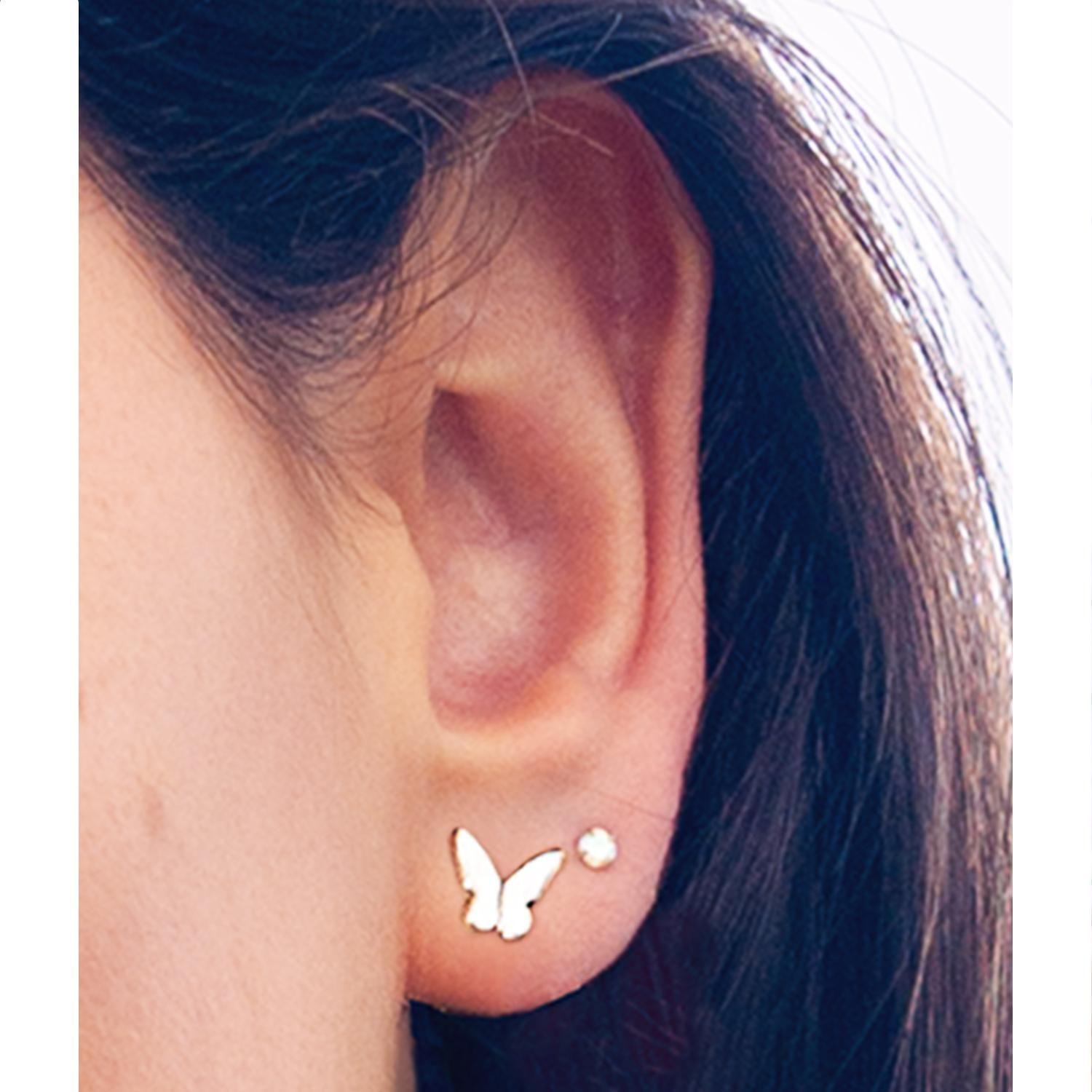 Aros Mariposa Blanca para niña o mujer, Plata 925 - Azul Zafira-3