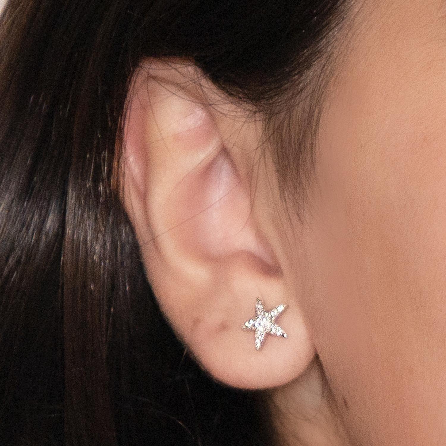 Aros Estrella para mujer, Plata 925 y circones - Azul Zafira-2