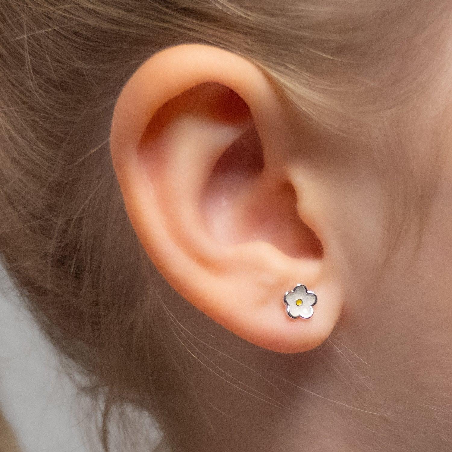 Aros Florcita para niña, Plata 925 - Azul Zafira-3