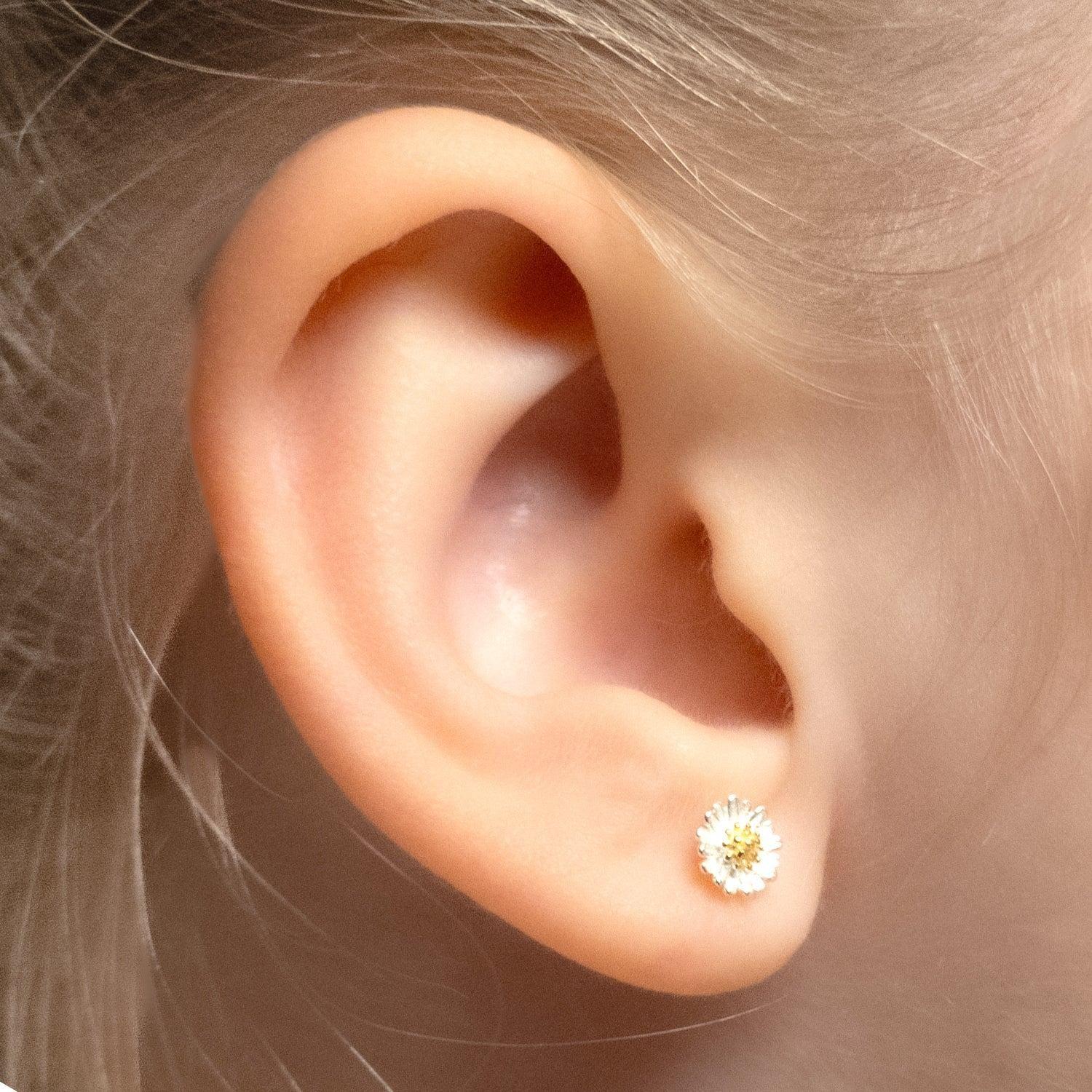 Aros Margarita para niña, Plata 925 y detalles en oro - Azul Zafira-3