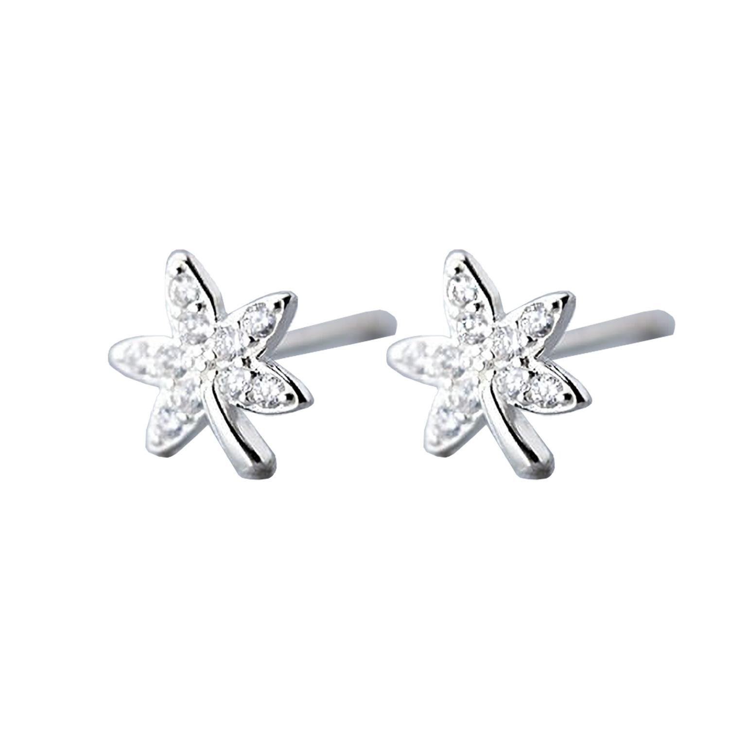 Aros Hojita para niña o mujer, Plata 925 y circones - Azul Zafira-0