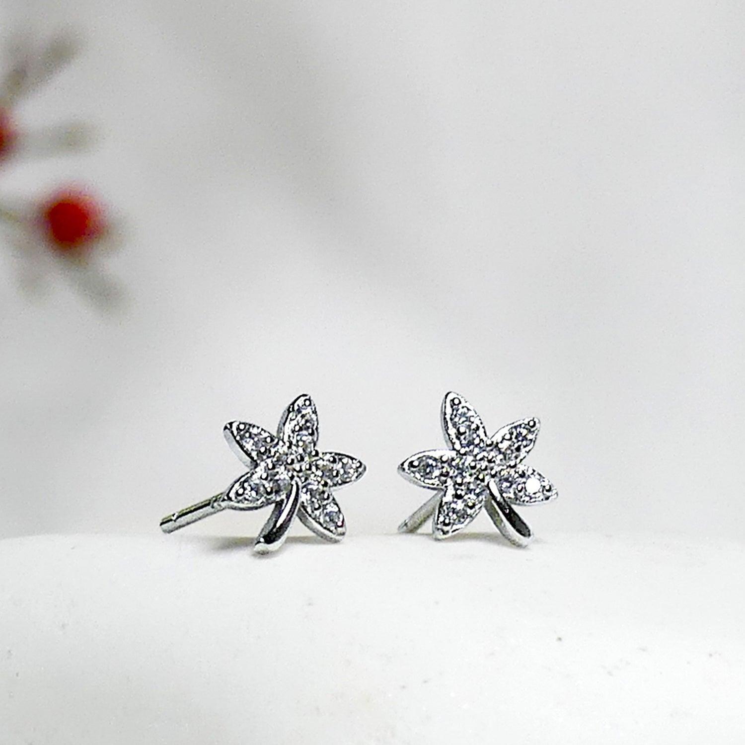 Aros Hojita para niña o mujer, Plata 925 y circones - Azul Zafira-1