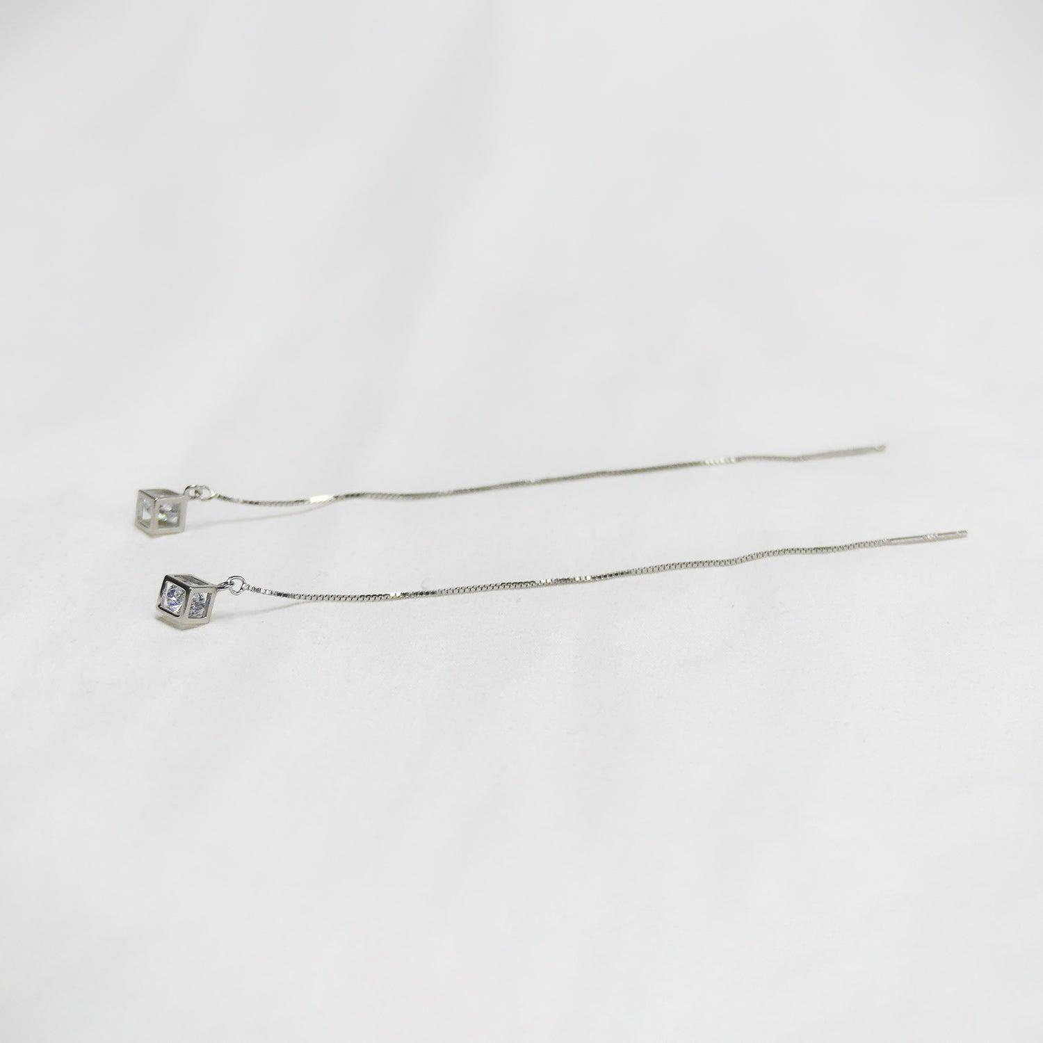 Aros Cubo para mujer, Plata 925 y circón - Azul Zafira-4