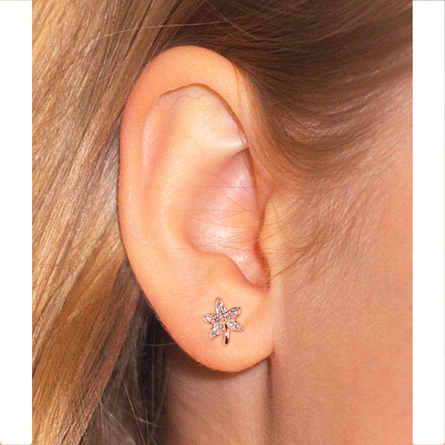 Aros Hojita para niña o mujer, Plata 925 y circones - Azul Zafira-3