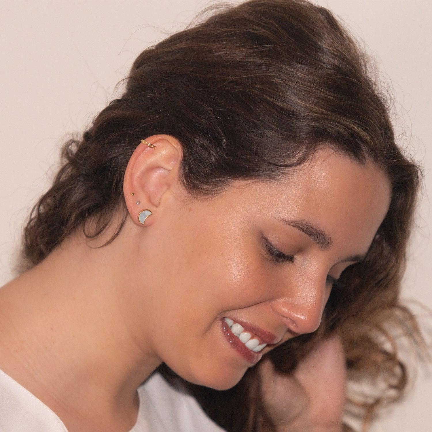 Aros Luna para mujer, Plata 925 y nacar blanco - Azul Zafira-2