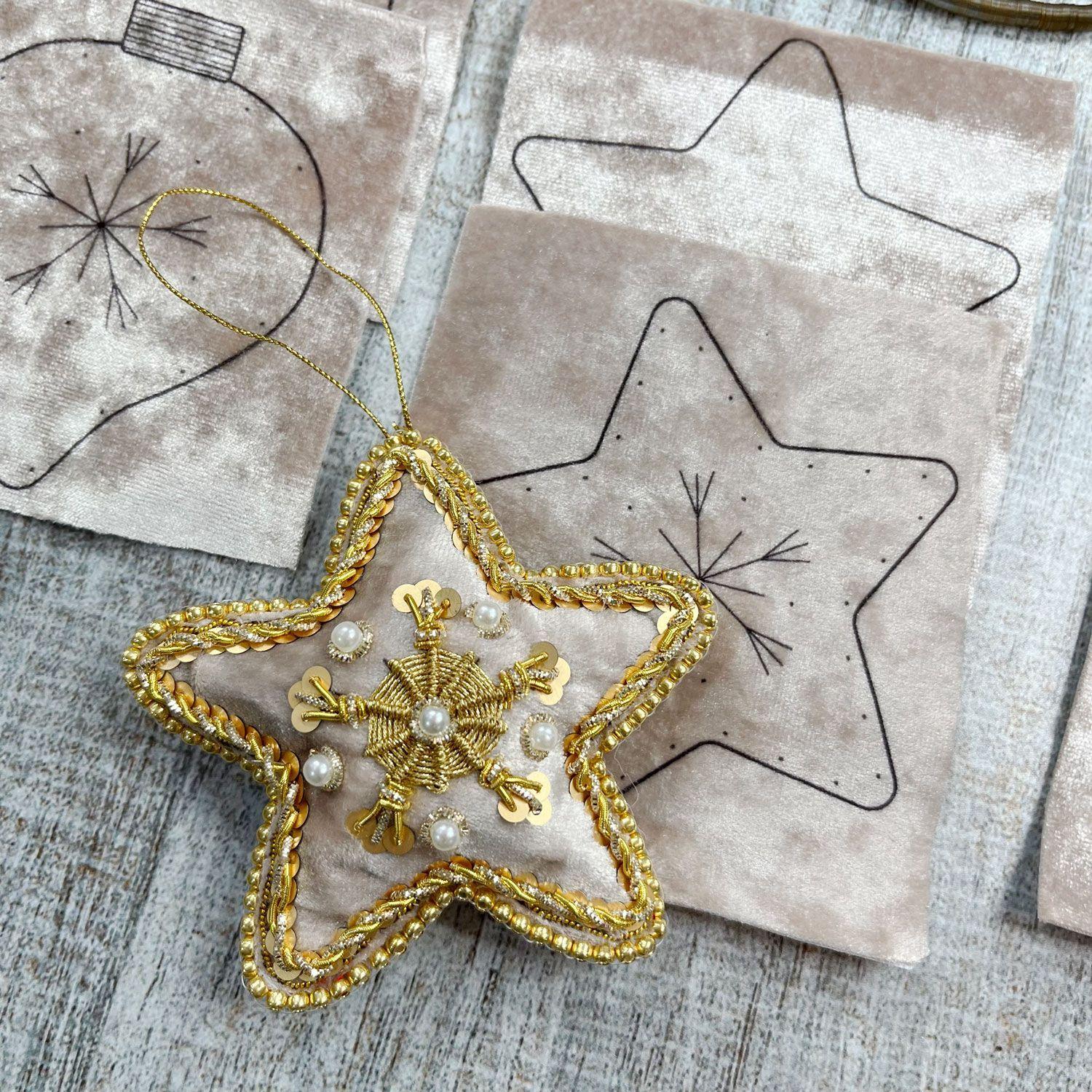 Kit Adornos Navidad terciopelo- Goldwork +clase online-3