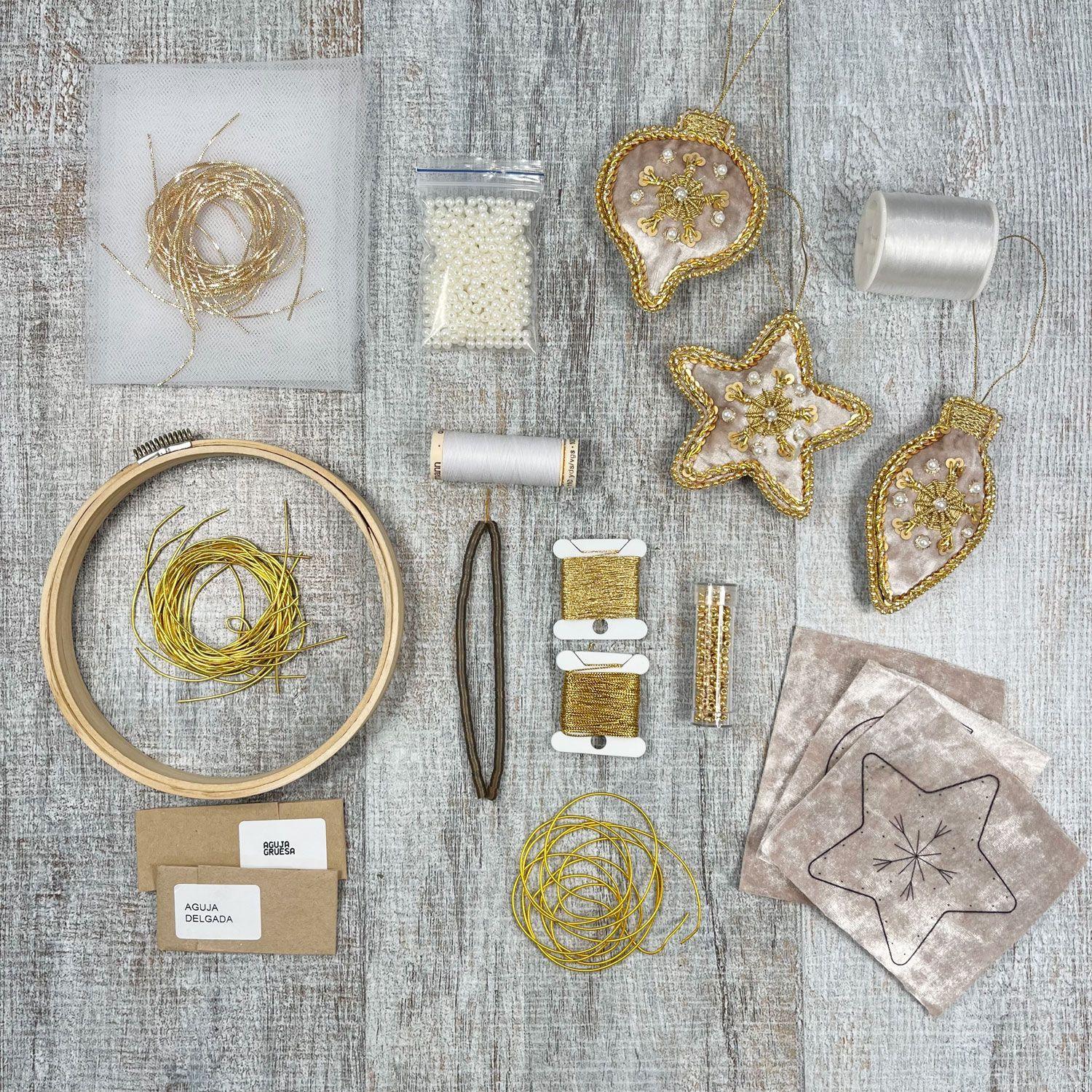 Kit Adornos Navidad terciopelo- Goldwork +clase online-5