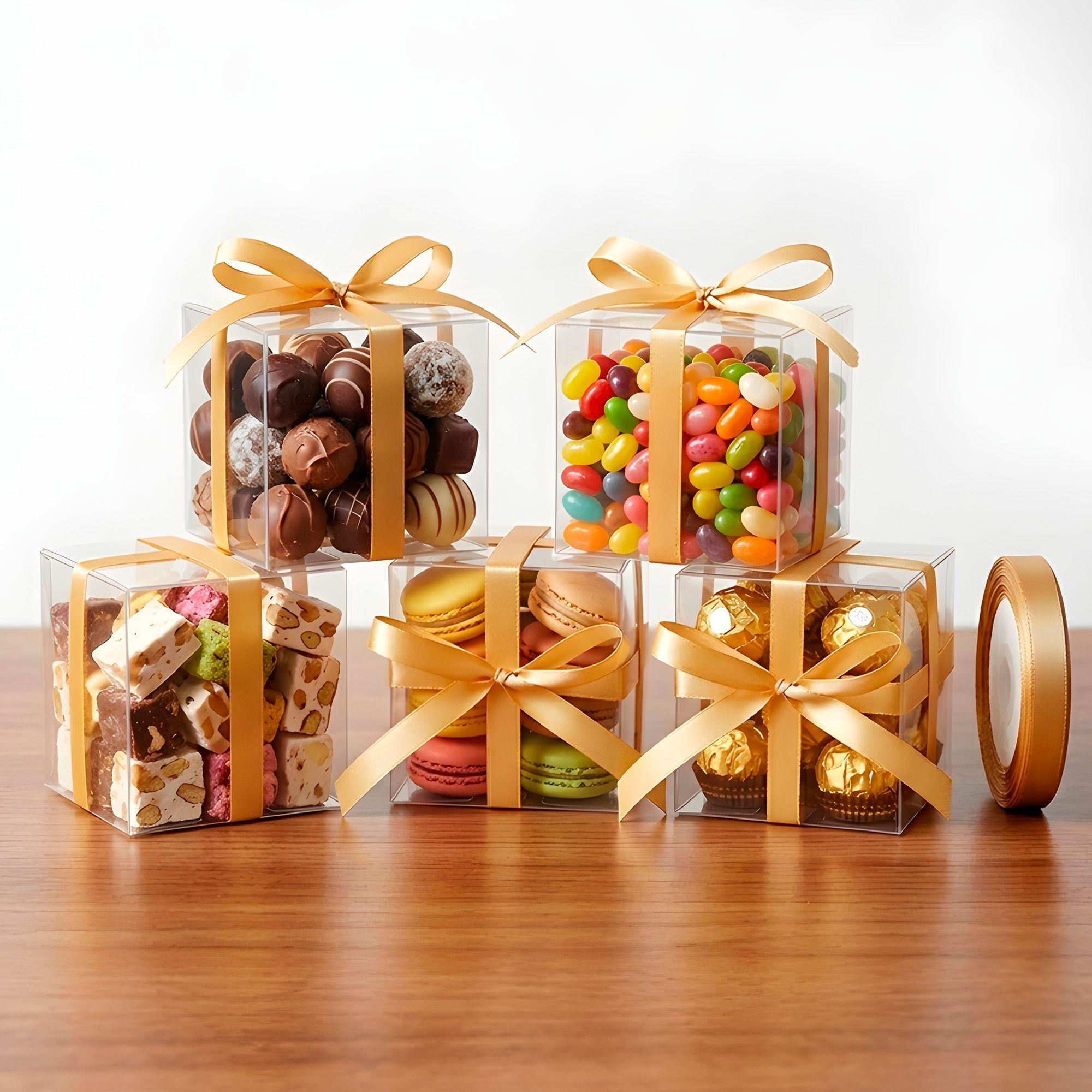Cajas Regalo Plastico 50u Lazo Cinta Souvenirs Dulces 7cm-8