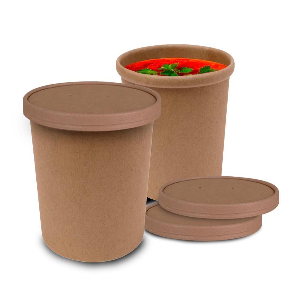 Pote Contenedor Recipiente Kraft 16oz Con Tapa Cartón 100u-0