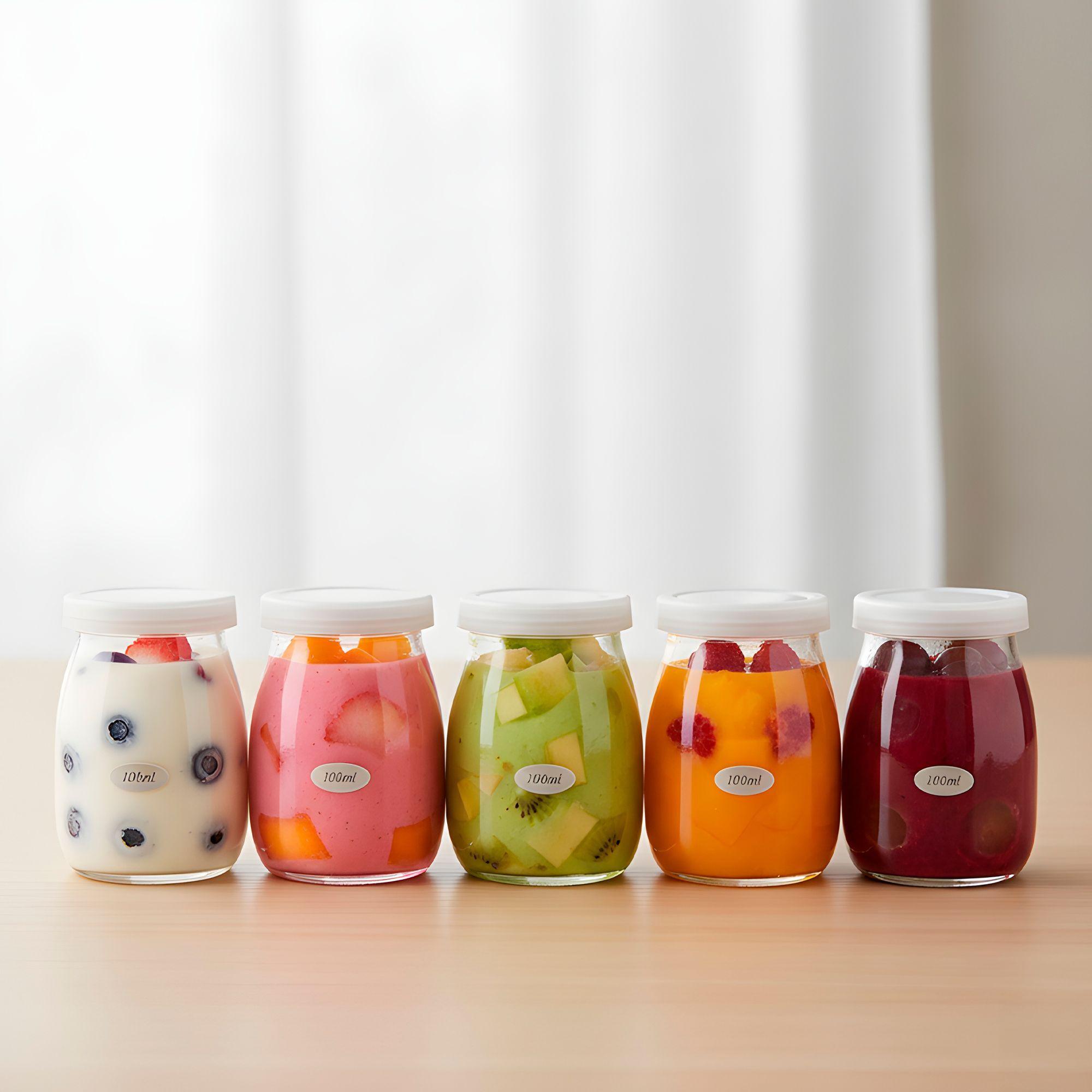 X20 Frascos Vidrio Redondo Yogur 100ml Postres Helado Tapa Plastica-6