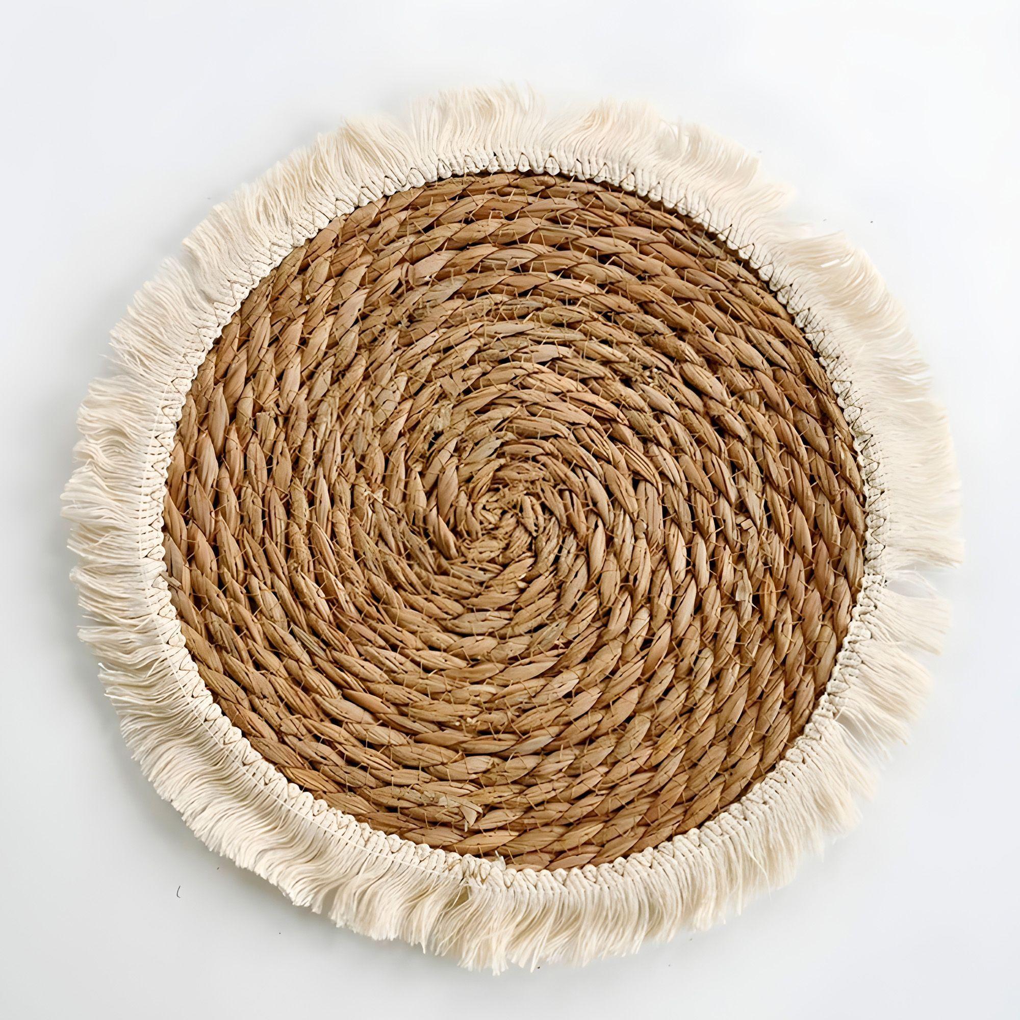 6 Individuales Yute Redondo Comedor Tejido 30 Cm Beige-1
