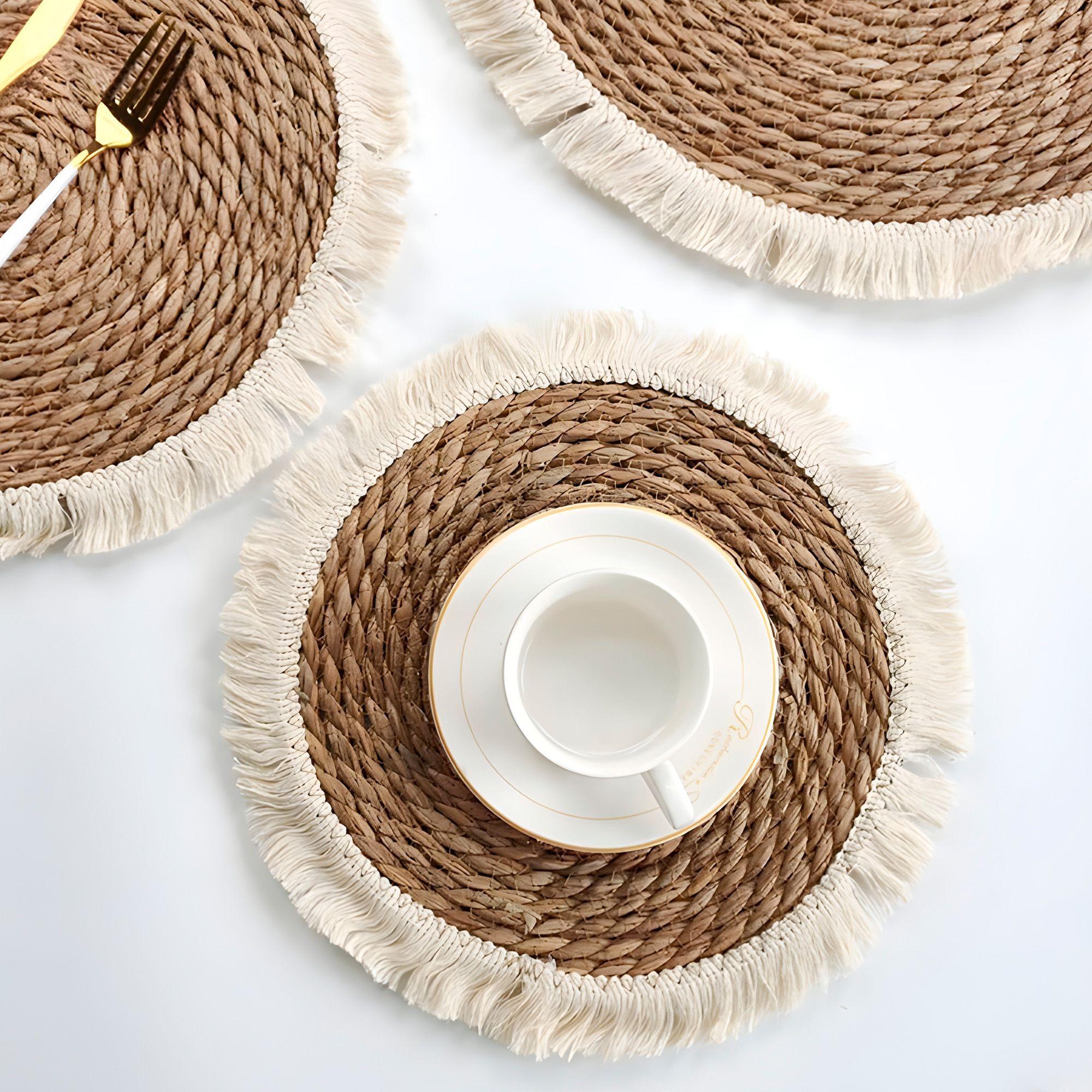 6 Individuales Yute Redondo Comedor Tejido 30 Cm Beige-3
