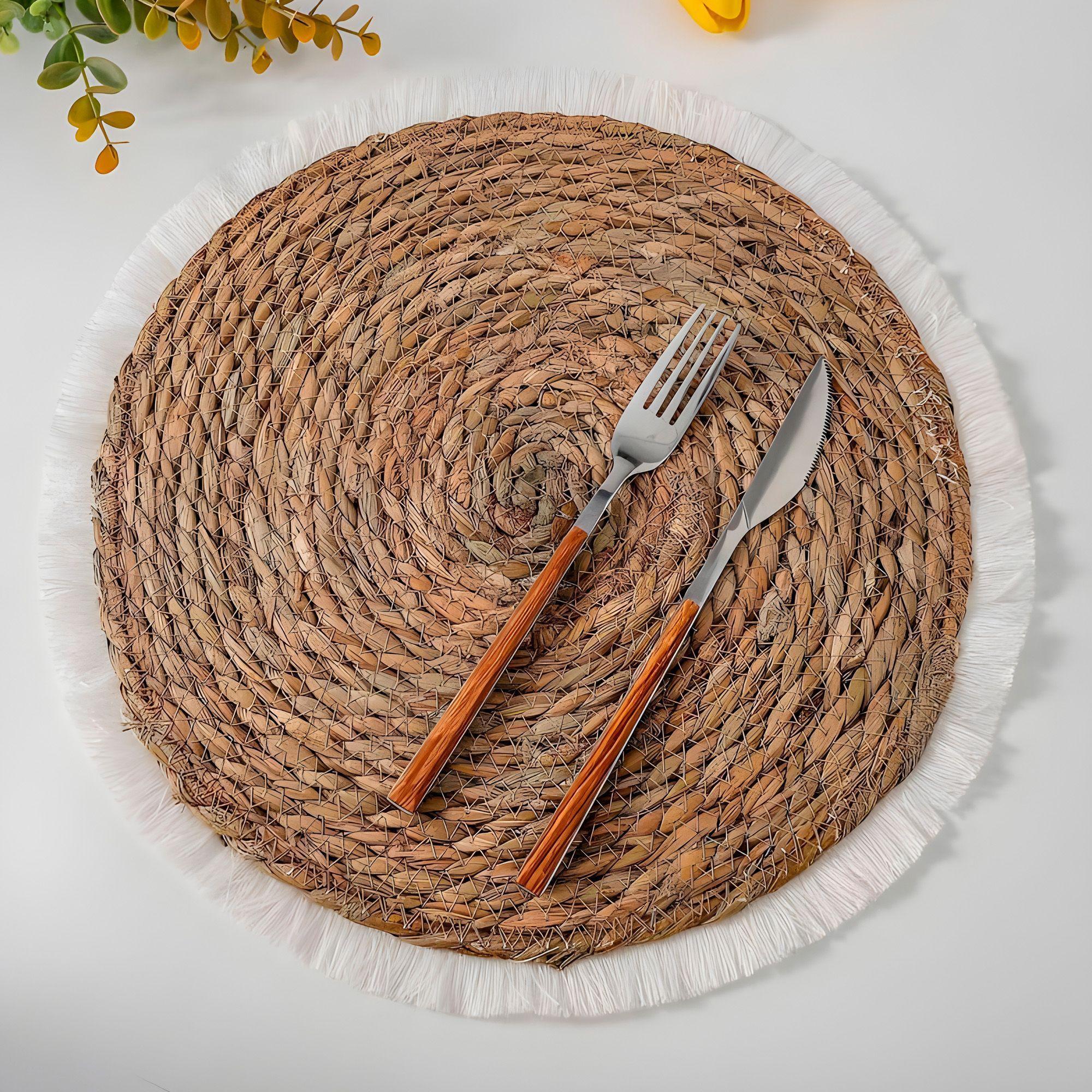 6 Individuales Yute Redondo Comedor Tejido 30 Cm Beige-8