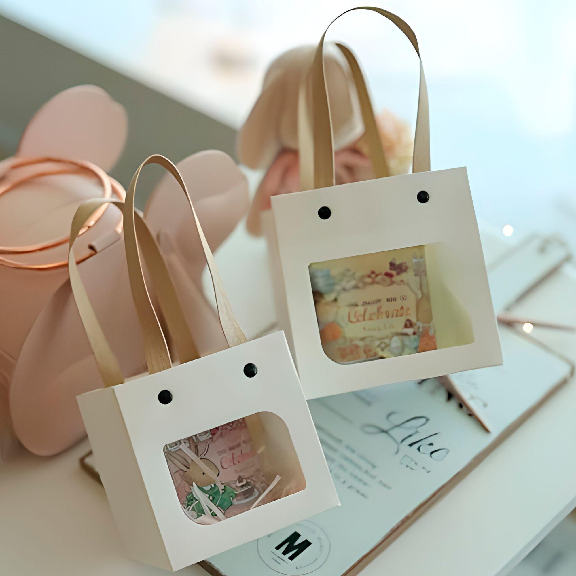 20 Cajas Regalo Papel Kraft Blanca Visor 12x12x12 Cm-5