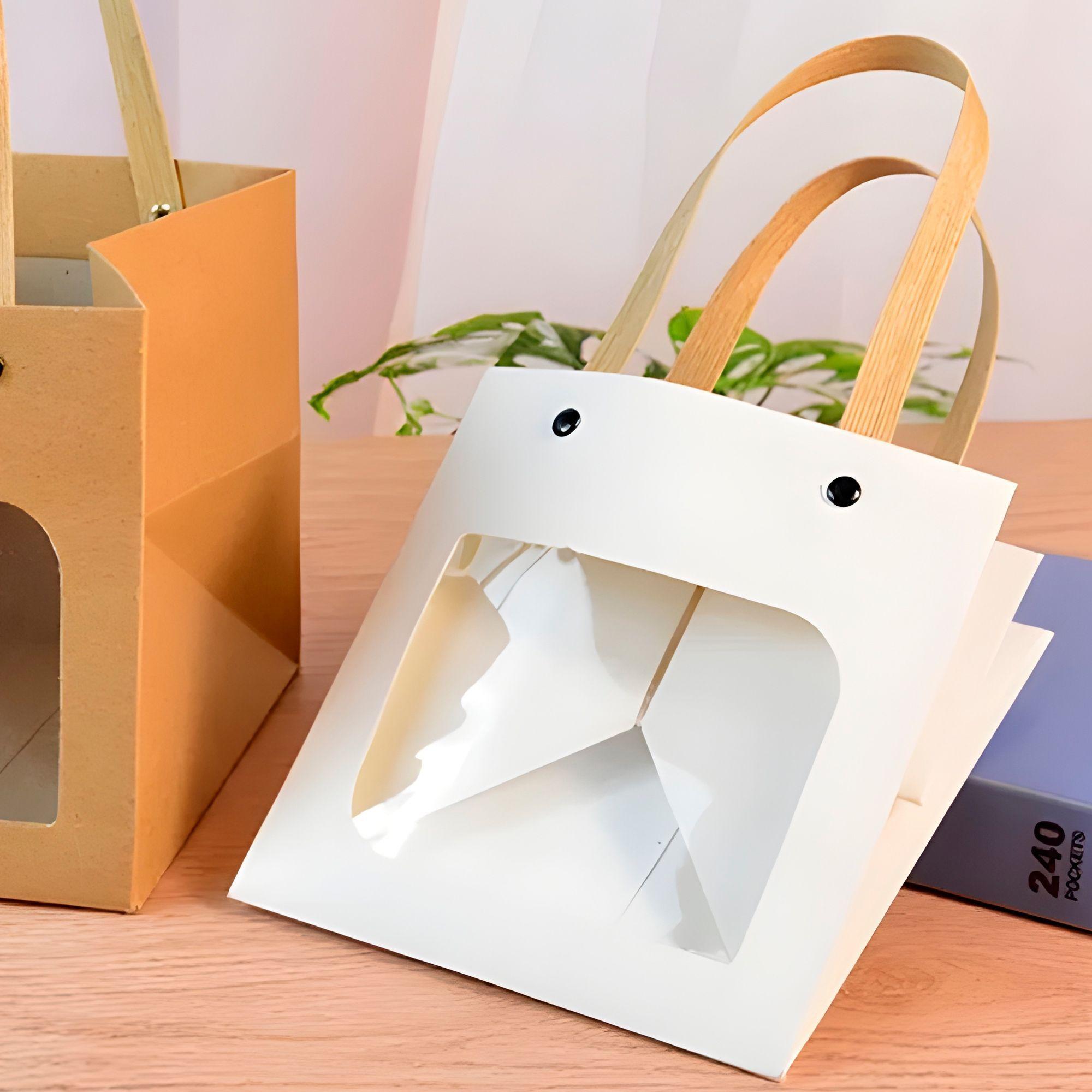 20 Cajas Regalo Papel Kraft Blanca Visor 12x12x12 Cm-7