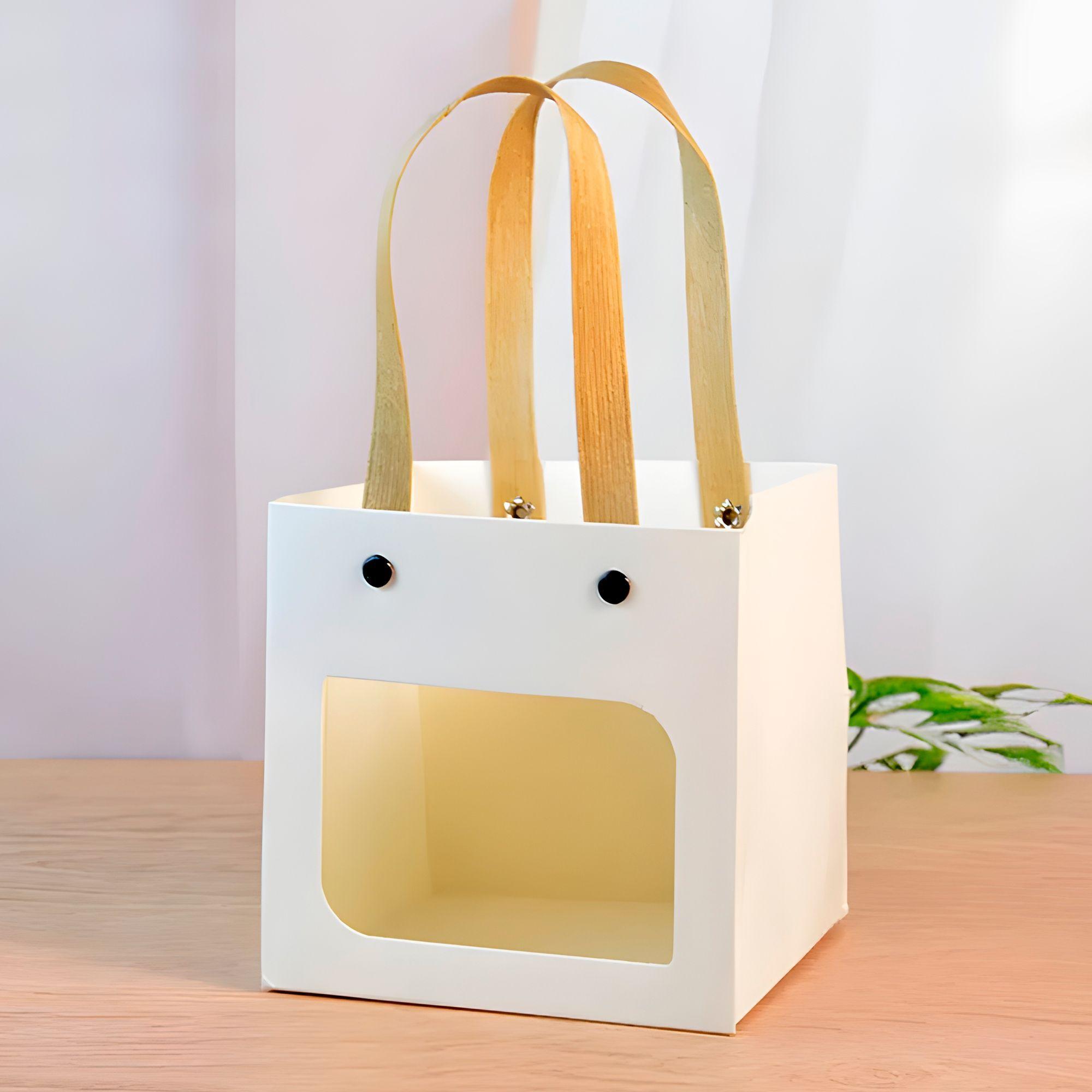 20 Cajas Regalo Papel Kraft Blanca Visor 12x12x12 Cm-8