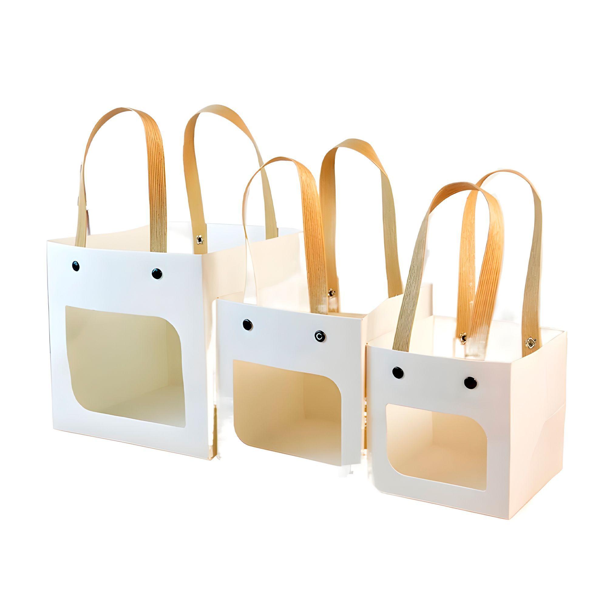 20 Cajas Regalo Papel Kraft Blanca Visor 12x12x12 Cm-9