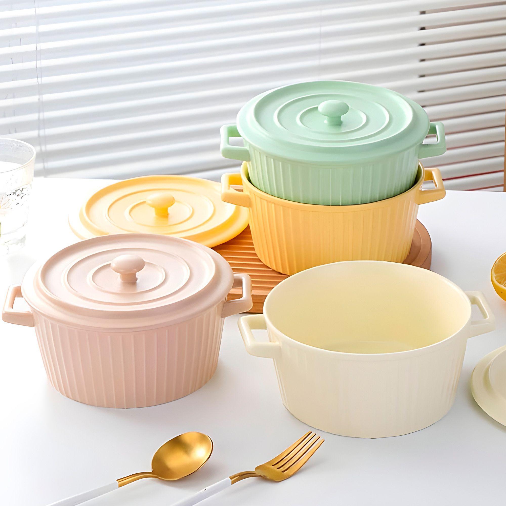 Cacerola Cuenco Ceramica Tapa Cocina Horno Colores 21x9 5 Cm-2