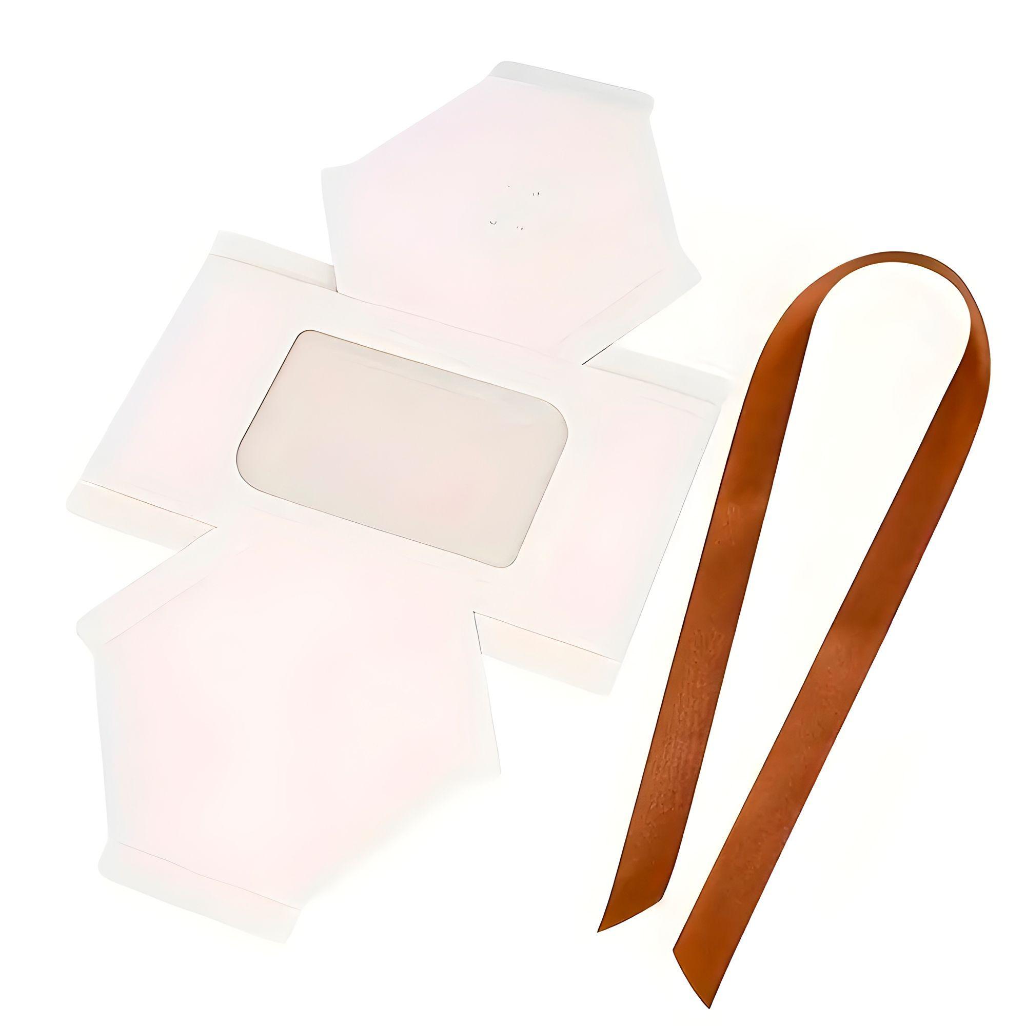 20 Cajas Regalo Hexagonal Blanca Visor Frontal 7x7x7 Cm-3