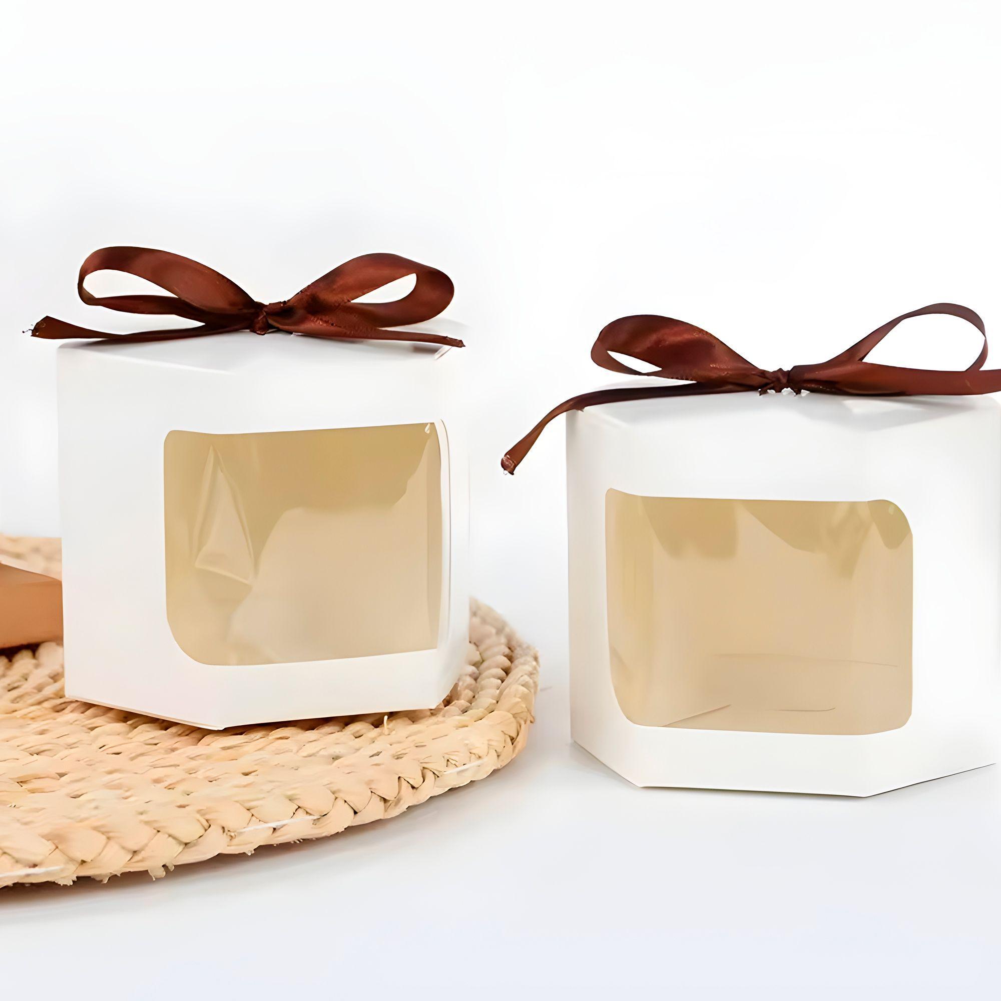 20 Cajas Regalo Hexagonal Blanca Visor Frontal 7x7x7 Cm-5