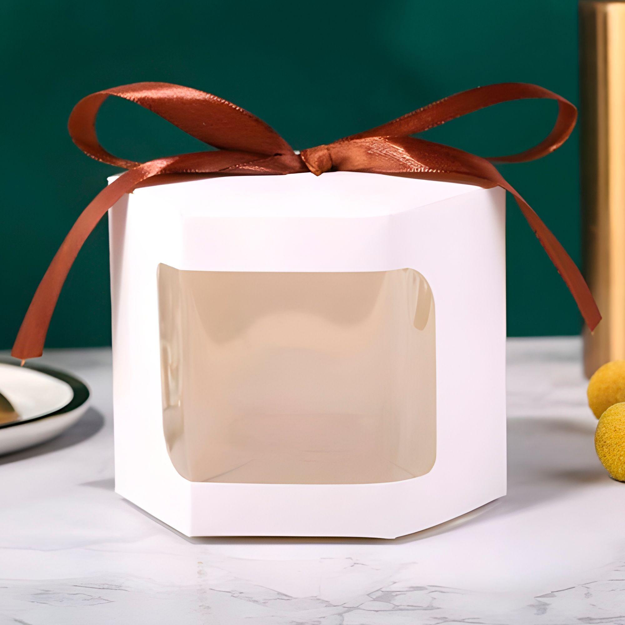 20 Cajas Regalo Hexagonal Blanca Visor Frontal 7x7x7 Cm-6