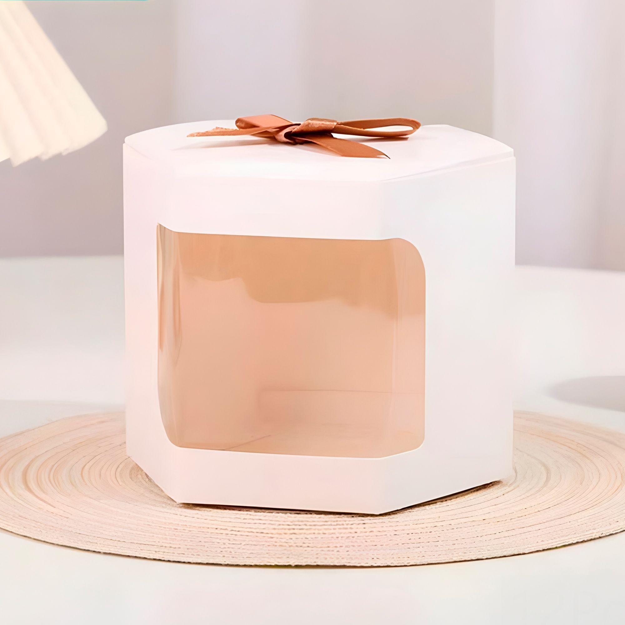 20 Cajas Regalo Hexagonal Blanca Visor Frontal 7x7x7 Cm-8