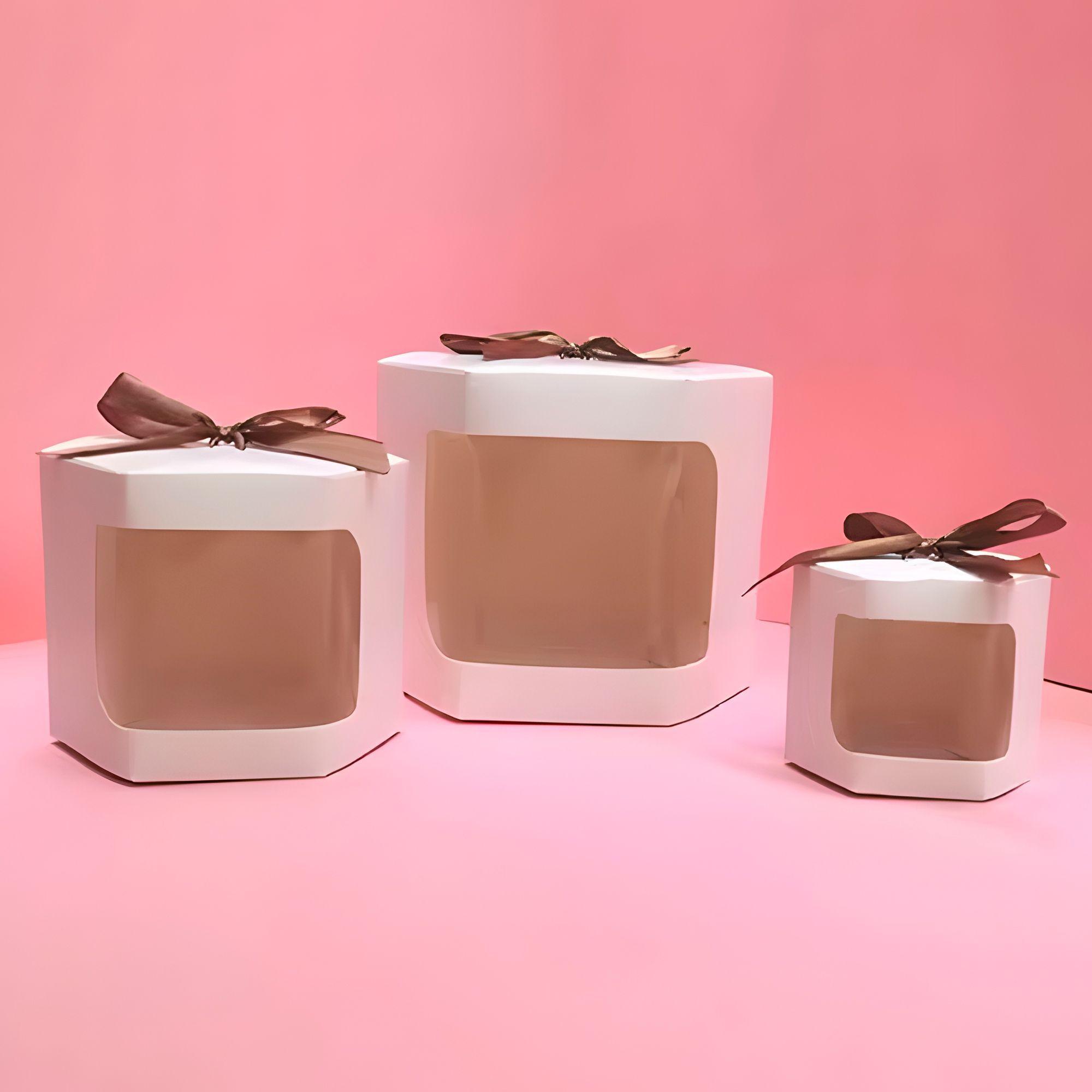 20 Cajas Regalo Hexagonal Blanca Visor Frontal 7x7x7 Cm-9