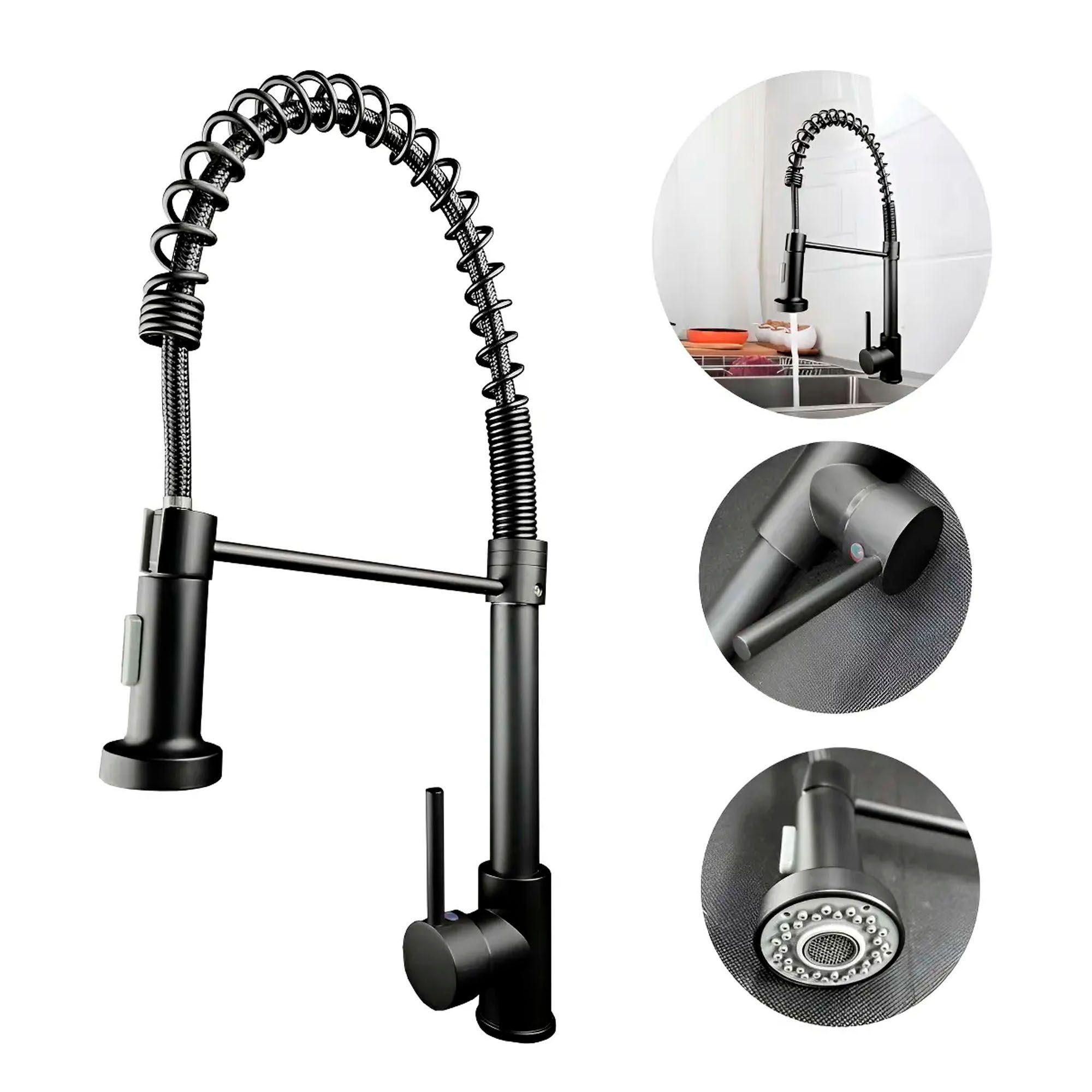 Llave Monomando Lavaplatos Profesional Resorte Negro Mate Fk-3