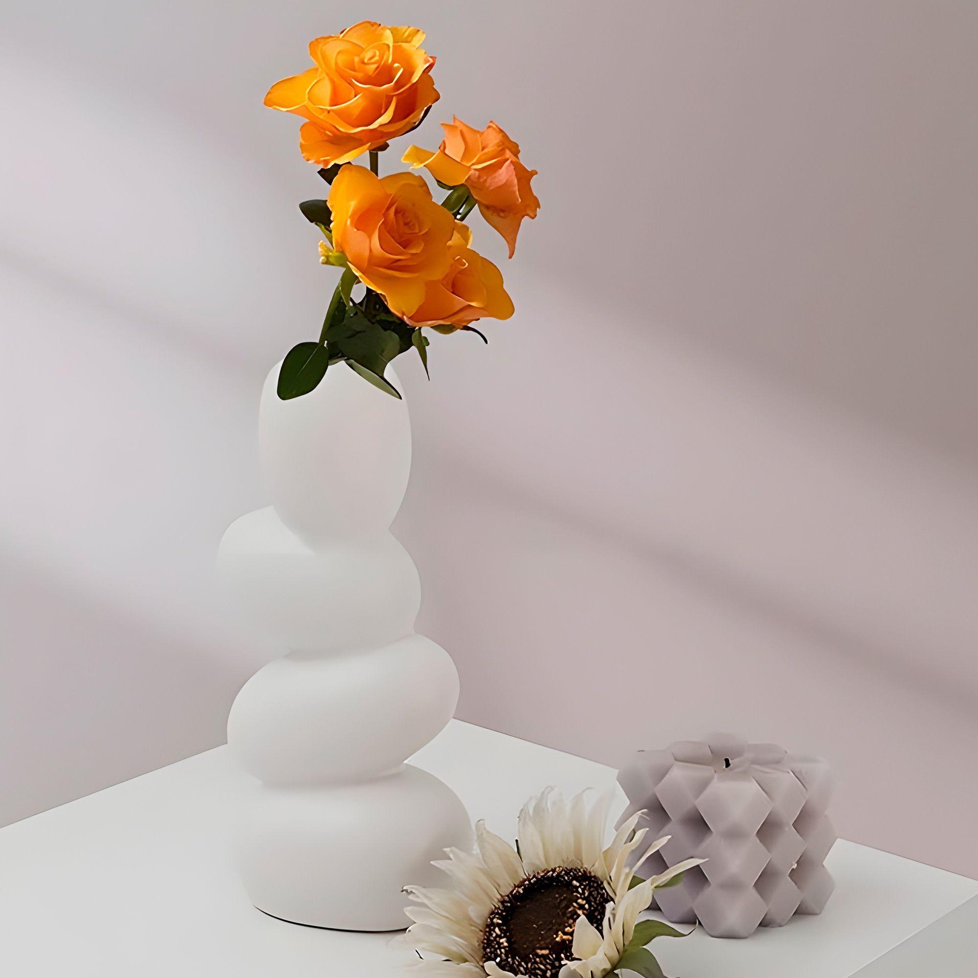 Jardín Florero Cerámica Blanca Piedras Plantas 24 5 X 12cm-1