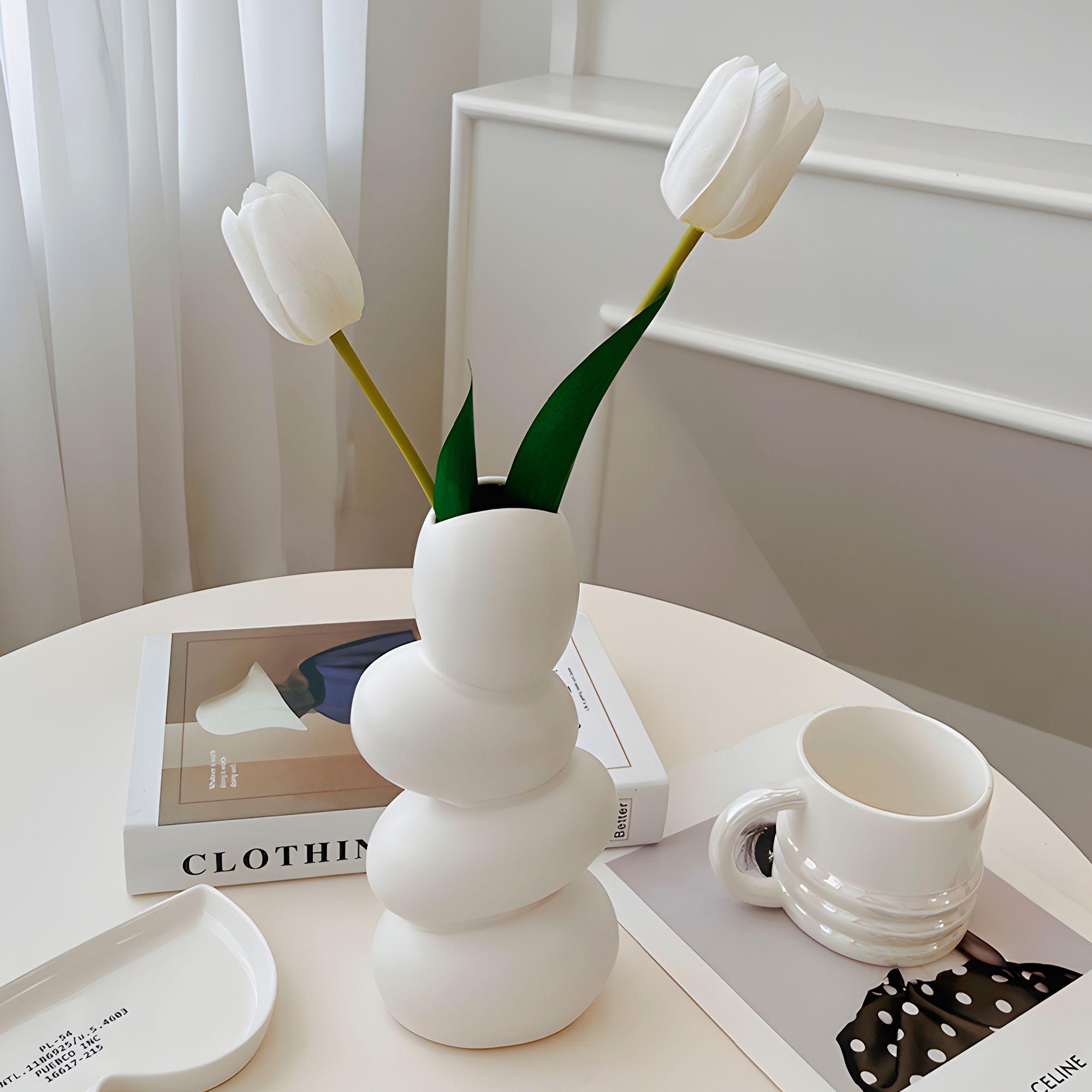 Jardín Florero Cerámica Blanca Piedras Plantas 24 5 X 12cm-2