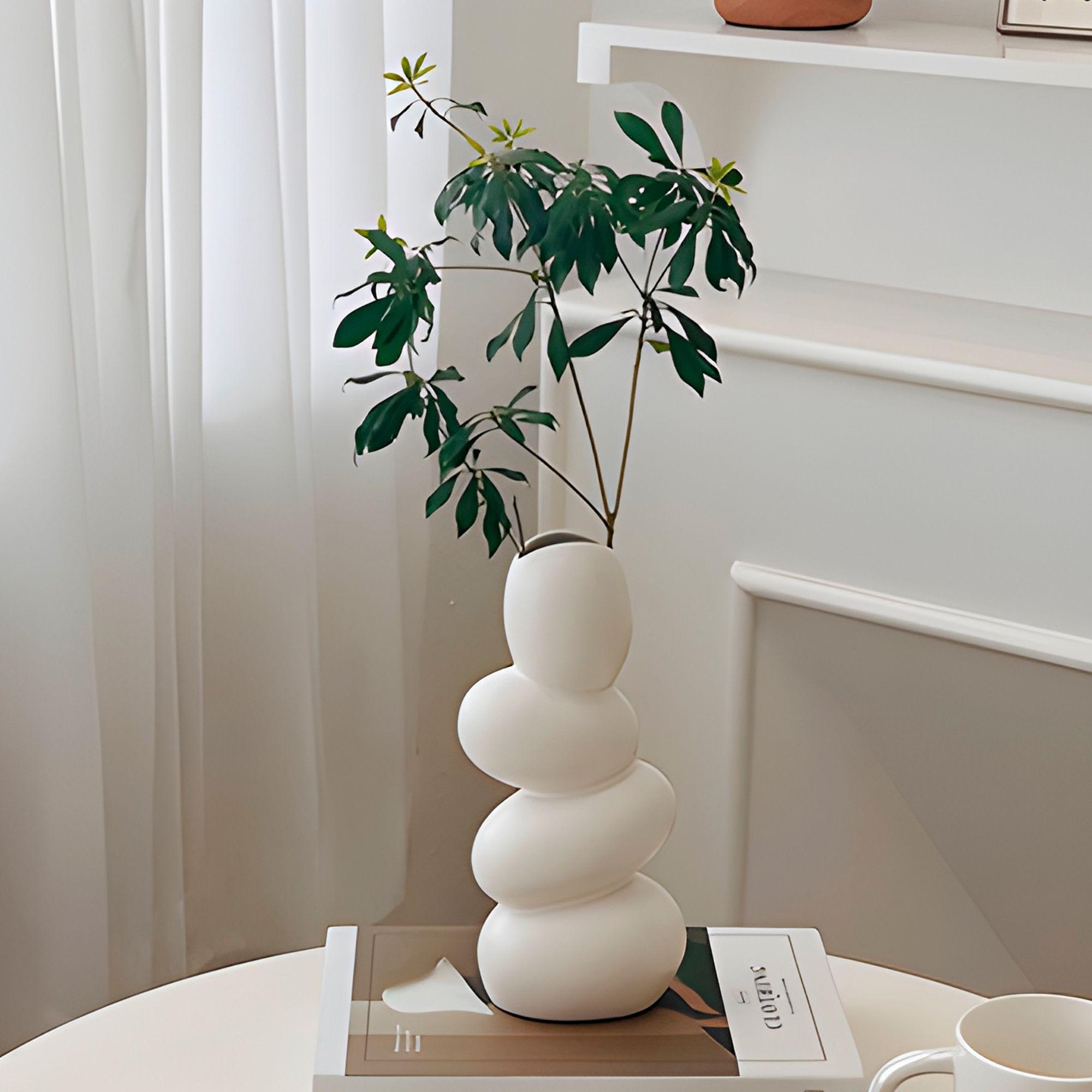 Jardín Florero Cerámica Blanca Piedras Plantas 24 5 X 12cm-3