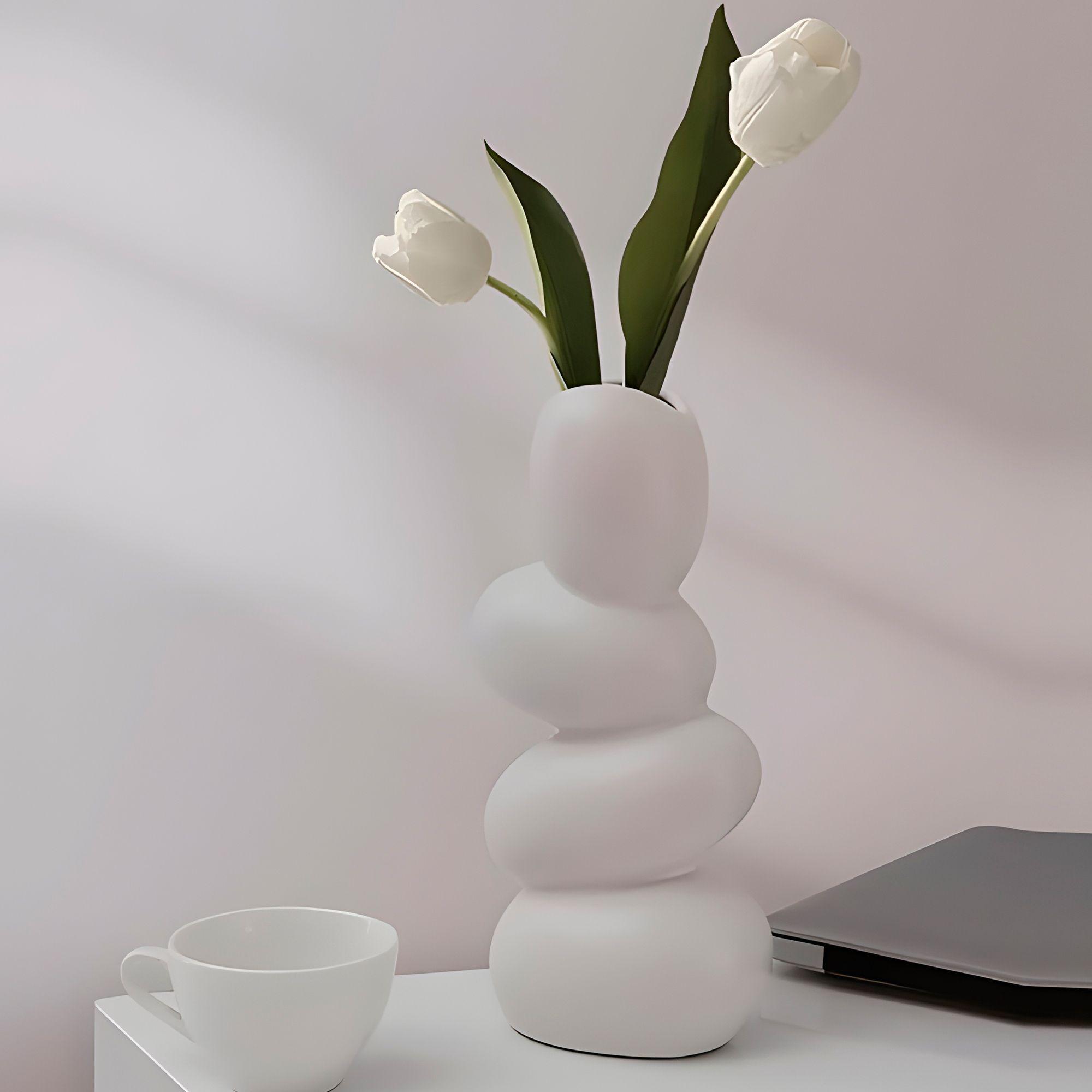 Jardín Florero Cerámica Blanca Piedras Plantas 24 5 X 12cm-6