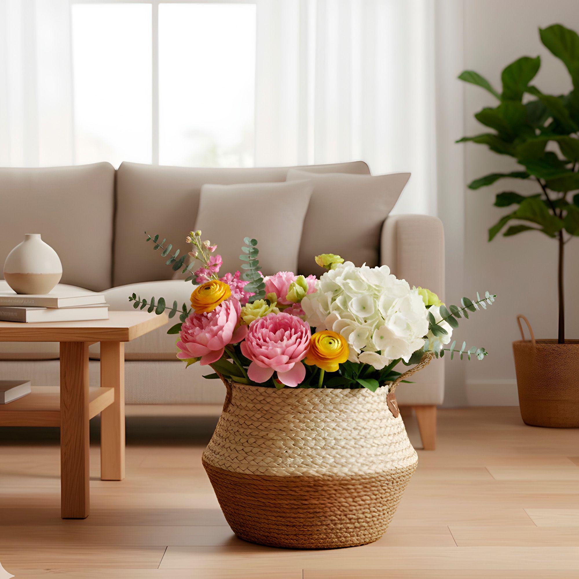 Canasto Macetero Yute Cesta Tejido Beige Hogar 30x29cm-3