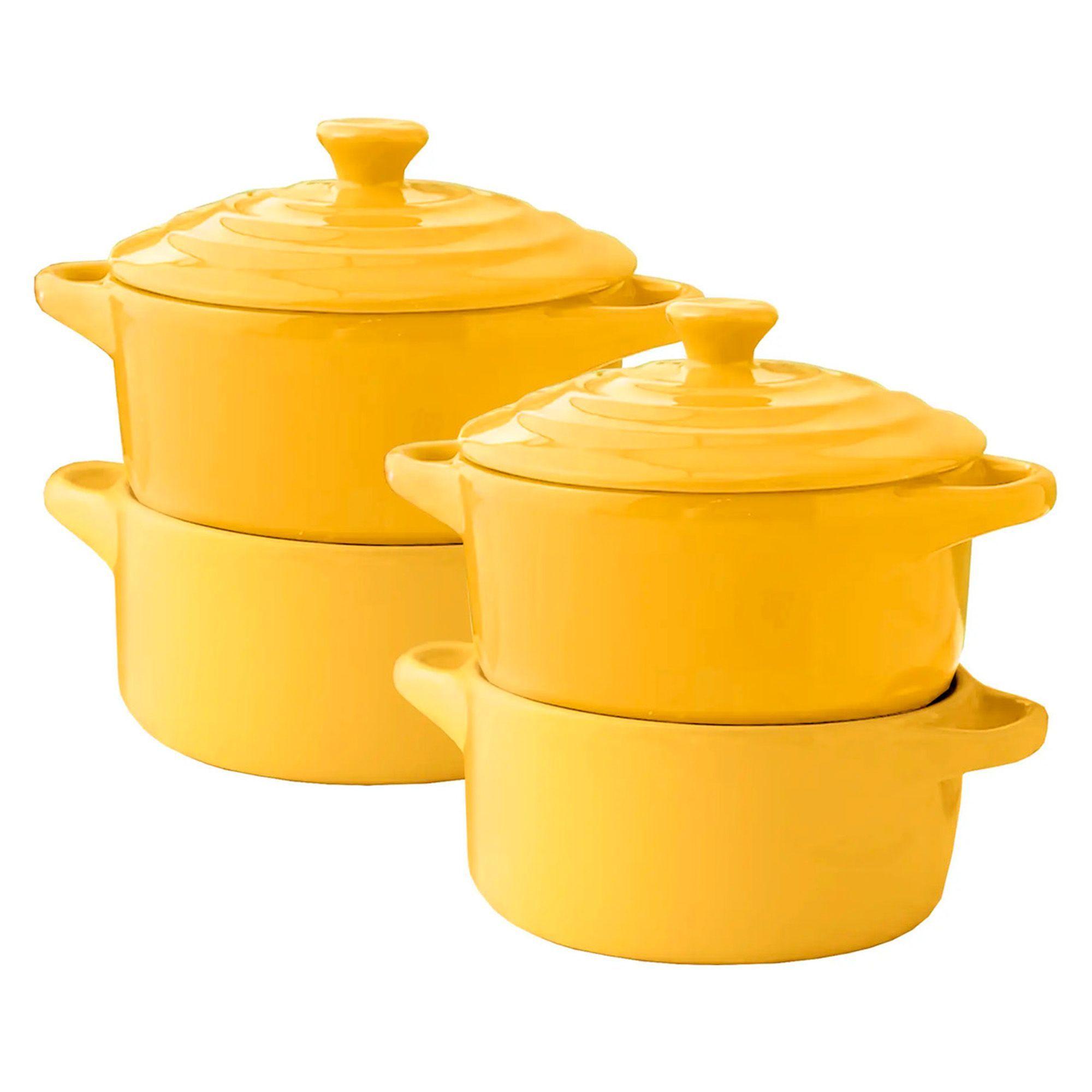 Mini Cacerola Olla De Cerámica Cocotte Pocillo Horno 300ml X4-0