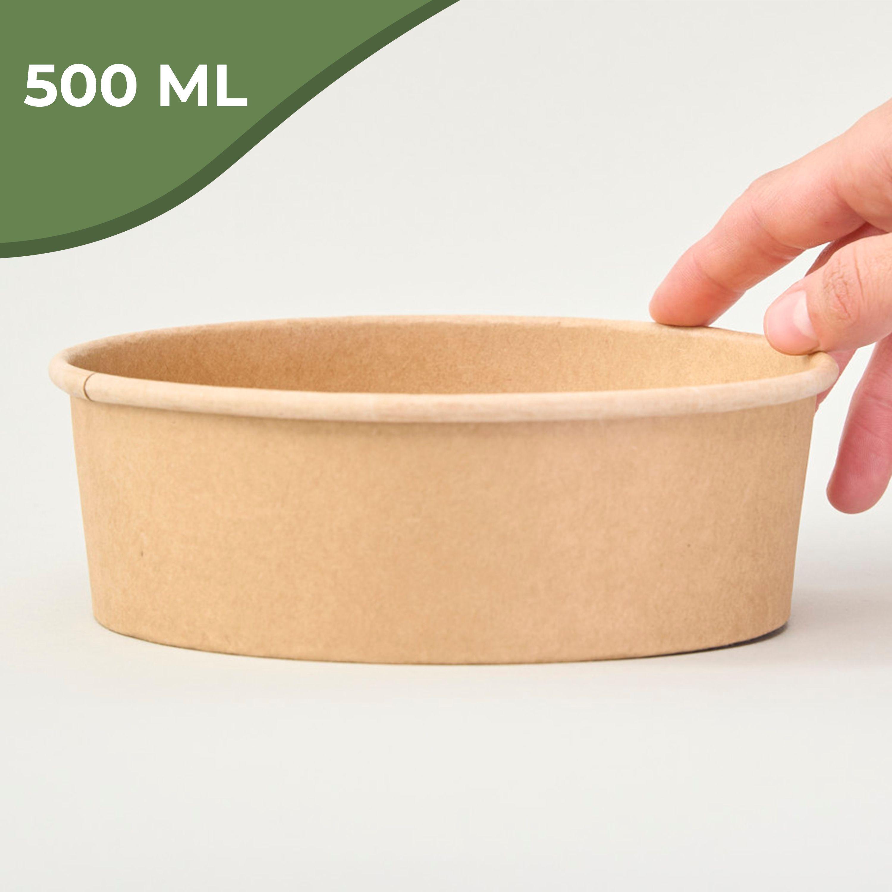 Bowl Envase Recipiente Kraft Con Tapa Pet 500ml 10u-2