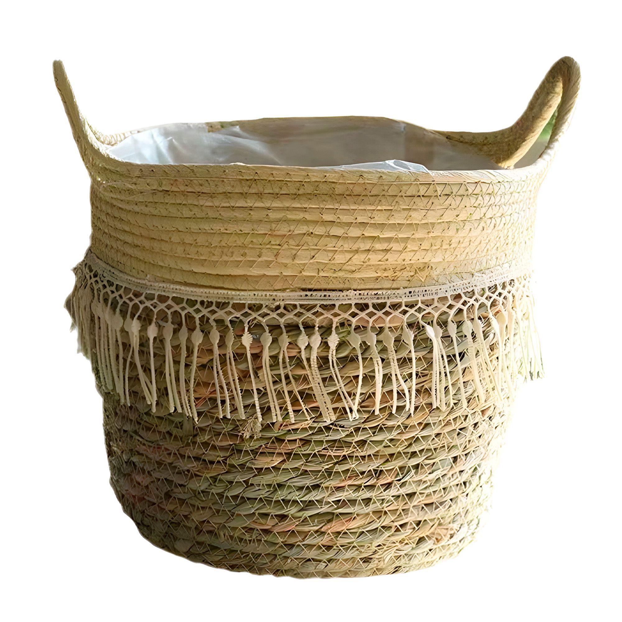 Canasto Macetero Yute Cesta Tejido Beige Hogar 25 X 22 Cm-0