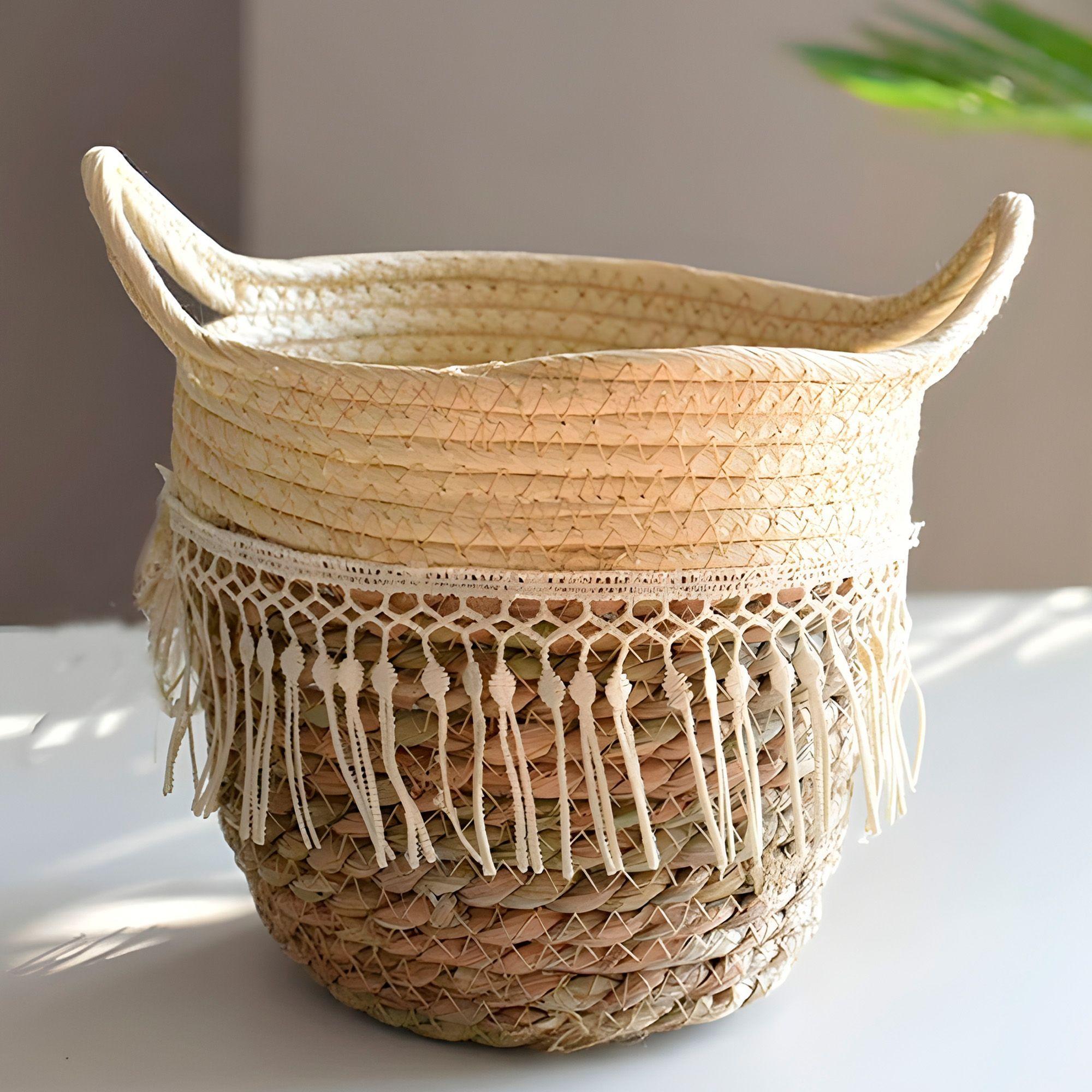 Canasto Macetero Yute Cesta Tejido Beige Hogar 25 X 22 Cm-3