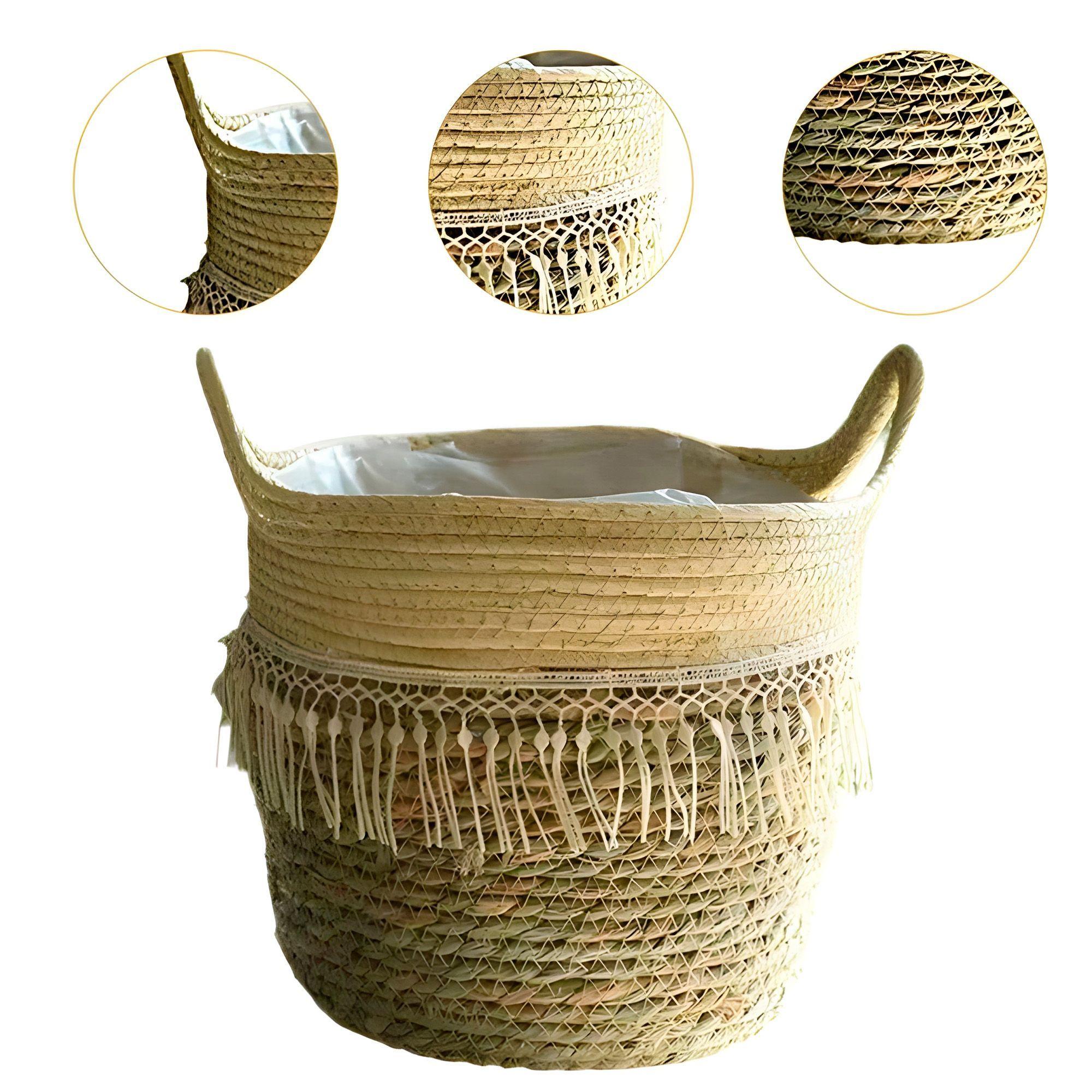Canasto Macetero Yute Cesta Tejido Beige Hogar 25 X 22 Cm-5