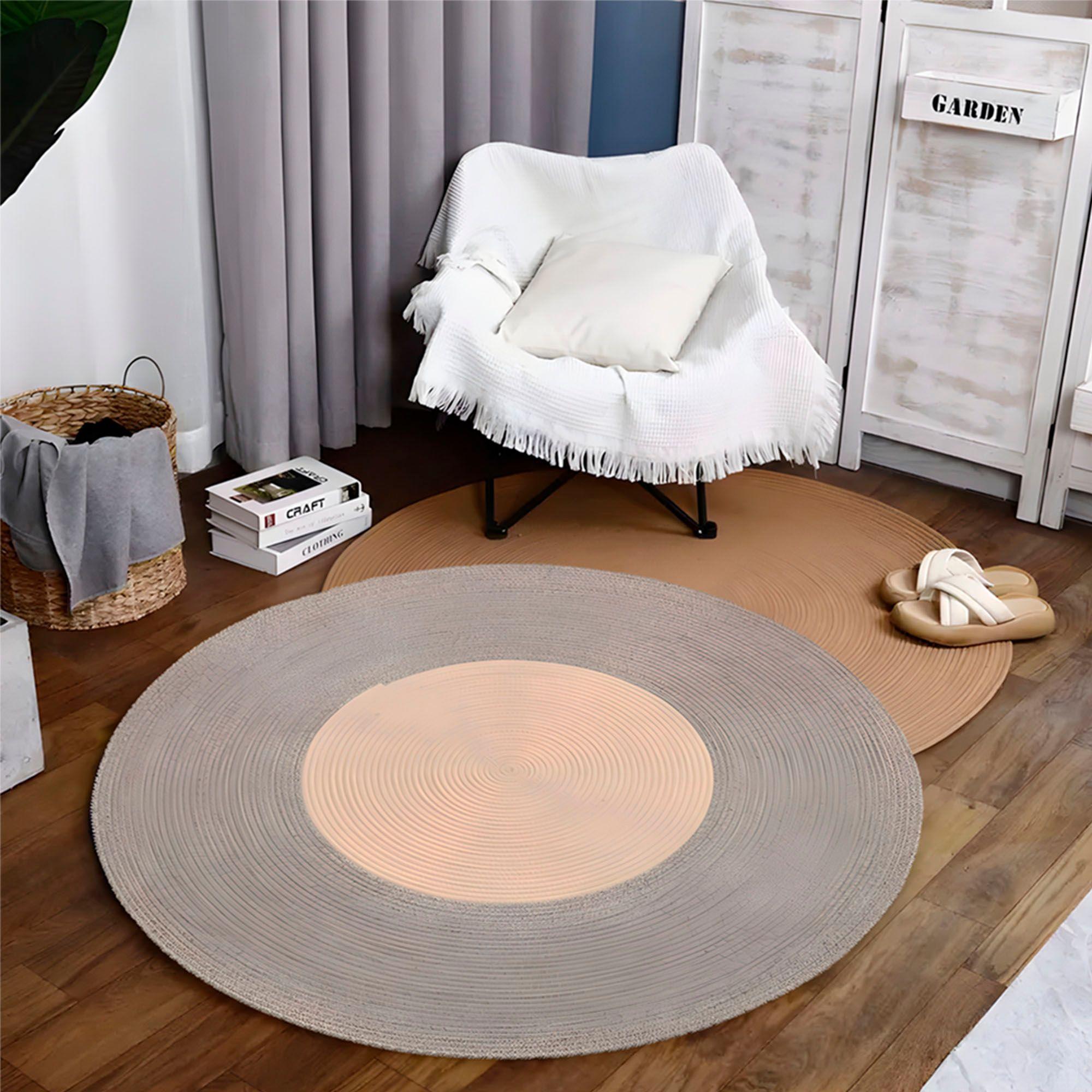 Alfombra Artesanal Sala Hogar Redonda Gris Beige 150 Cm-2