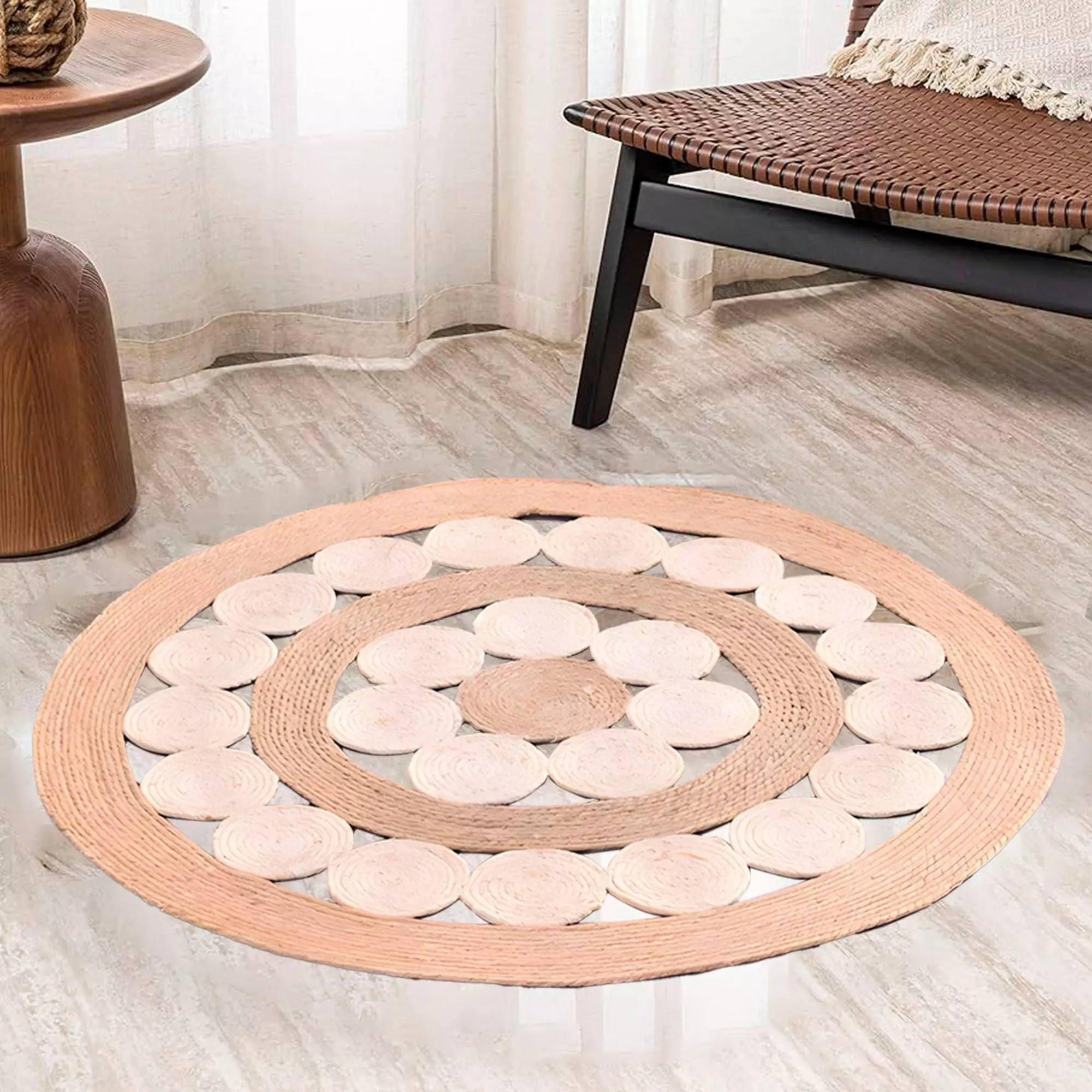 Alfombra De Yute Diseño Redonda Circular Habitacion 120cm-2