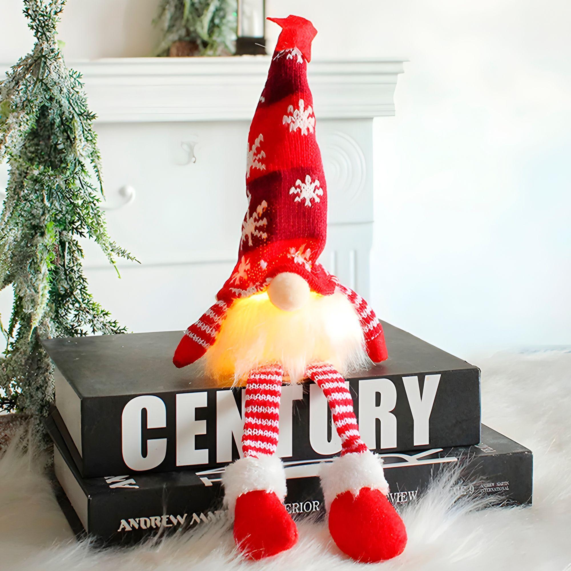 2 Gnomos Navideños Mono Iluminacion Patas Cortas Y Largas-2