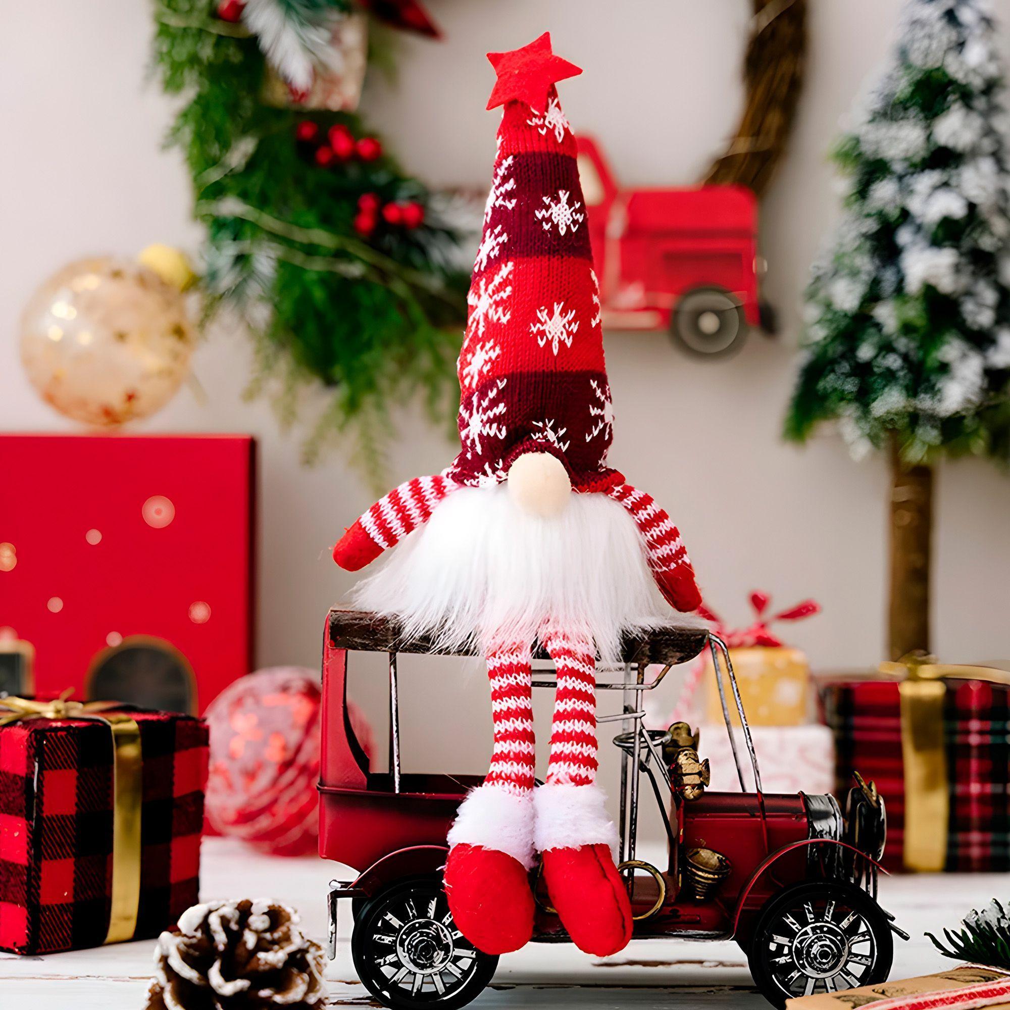 2 Gnomos Navideños Mono Iluminacion Patas Cortas Y Largas-3